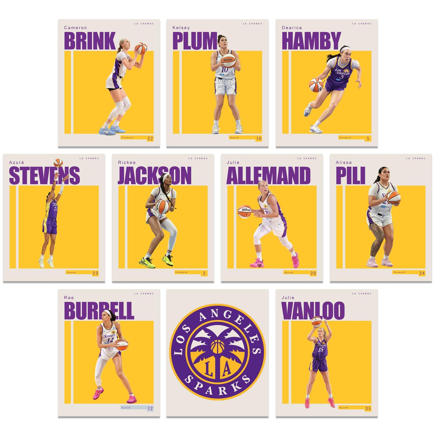 BigWig Prints LA Sparks Basketball Posters Set - Cameron Brink and Kelsey Plum Wall Art for Girls Bedroom and Home Gym WNBA Merch and Team Decor 8x10 Inches Unframed
