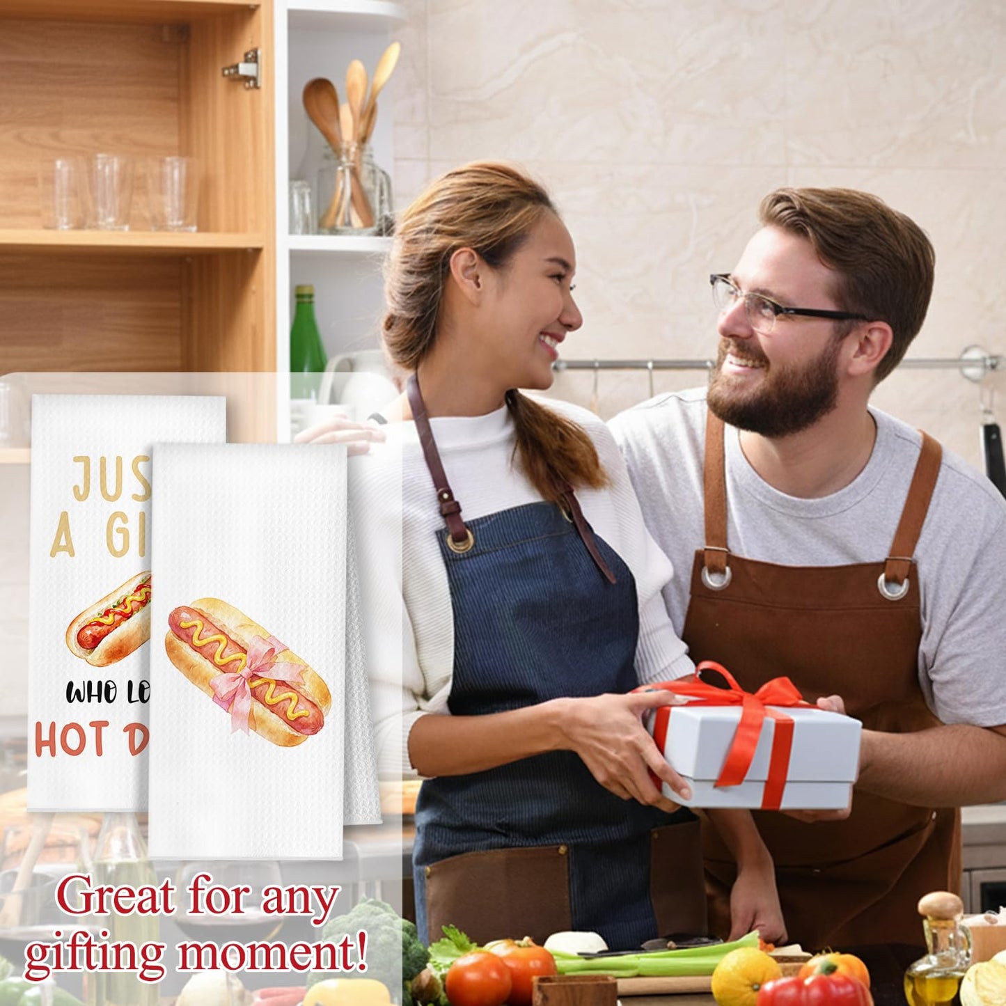 YRDBGHZDF Coquette Pink Bow Hot-Dog Kitchen Towels, Gifts for Hot Dog Lovers Dish Tea Towels, Food Lover Foodie Gifts Decorative Hand Towel for Kitchen, 16x24 Inch Set of 2