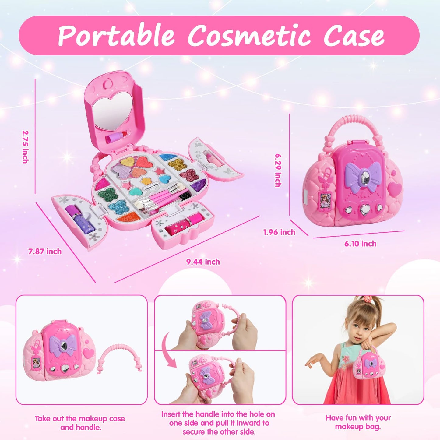 Topsolid Kids Makeup Kit With Mirror - Real Washable Makeup Set for Girls 5-8, Princess Toys Cosmetic Set, Christmas & Birthday Gifts for 3-8 Year Old Girls