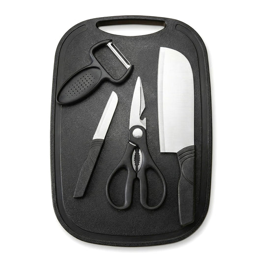 YERGOFE 5 in 1 Portable Camping Kitchen Utensil Set- Portable Cutting Board and Kitchen Utensil Set, Mini Travel Kitchen for Camping and Dorm Room, Space-Saving Cutting Board