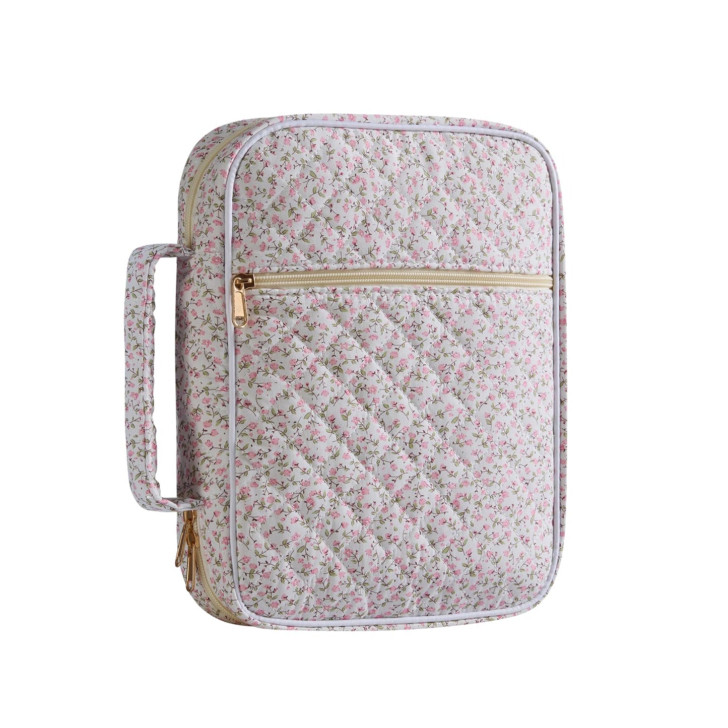 Bible Cover Case for Women,Bible Tote Bag Large Quilted Bible Cover Study Supplies Accessories with Durable Handle Carrying Case Christian Gifts for Girls (Mini Pink Flower)