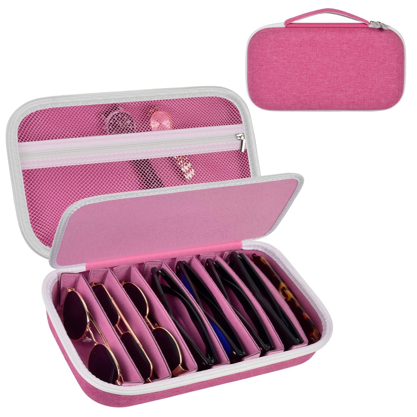 Travel Sunglass Organizer Case for Sojos/for Goodr/for Quay Polarized Sunglasses Men Women, 8 Pairs Trendy Glasses Storage Box for Retro Oval/Rectangle Aviator Shady Rays Glasses(Bag Only)-Pink,L