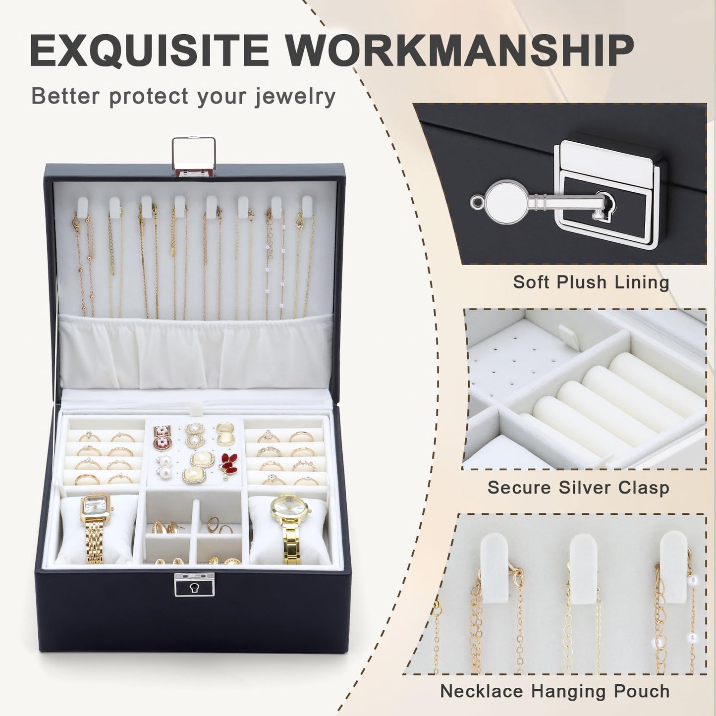 IBURTEN Jewelry Organizer Boxes for Women,Travel Jewelry Case, 2 Layers Removable Jewelry Box,Storage for Necklace, Bracelet, Earring,Rings,Jewelry Box Gifts for Women Girls