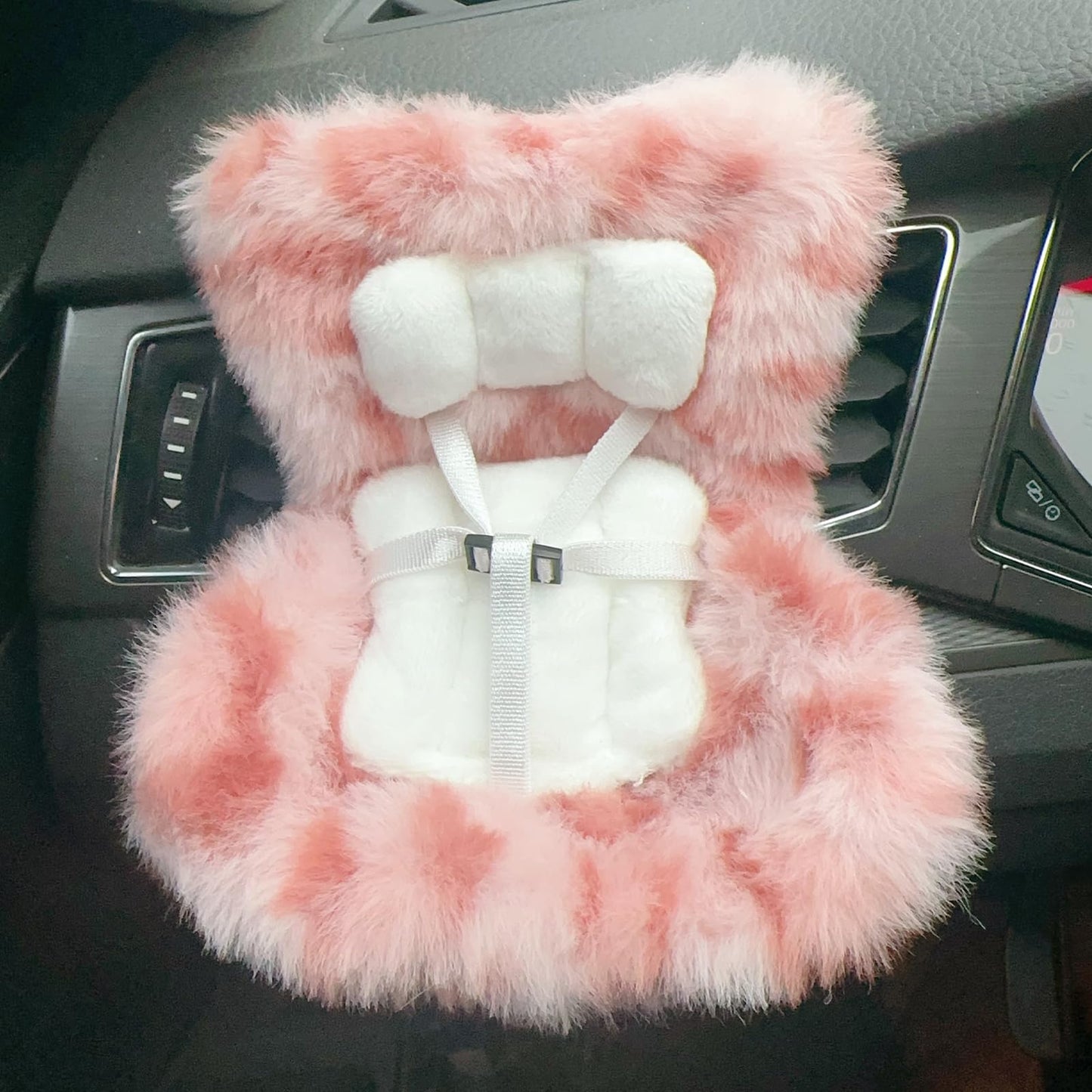 SwiftServ Doll Car Seat for 3–8 inch Figures, Fits Character Plushes, Blind Box Dolls & Vinyl Collectibles, Includes Air Vent Clip & Desktop Stand, Car Ornament for Collectors (Strawberry Ice Cream)