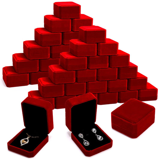 Quelay 48 Pcs Velvet Necklace Box Jewelry Pendant Gift Box for Business Selling Display Holder Case for Wedding Engagement Birthday Anniversary (Red)