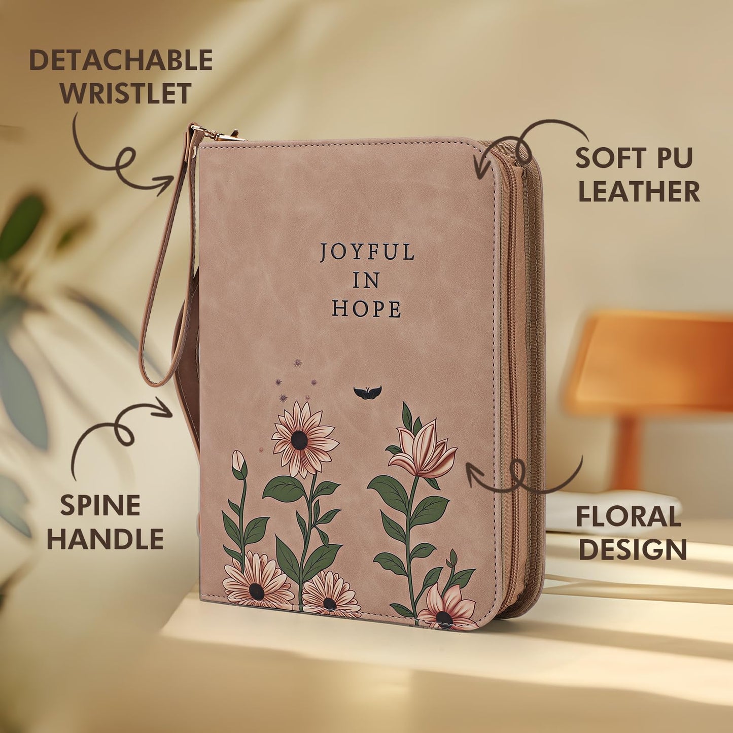 Bible Cover Case, Portable, Leather Carrying Case with Handle&Zippered Pocket for Standard Size and Bible Accessories, Small Bible Bag, Ideal Gift for Women Men Lady Girls