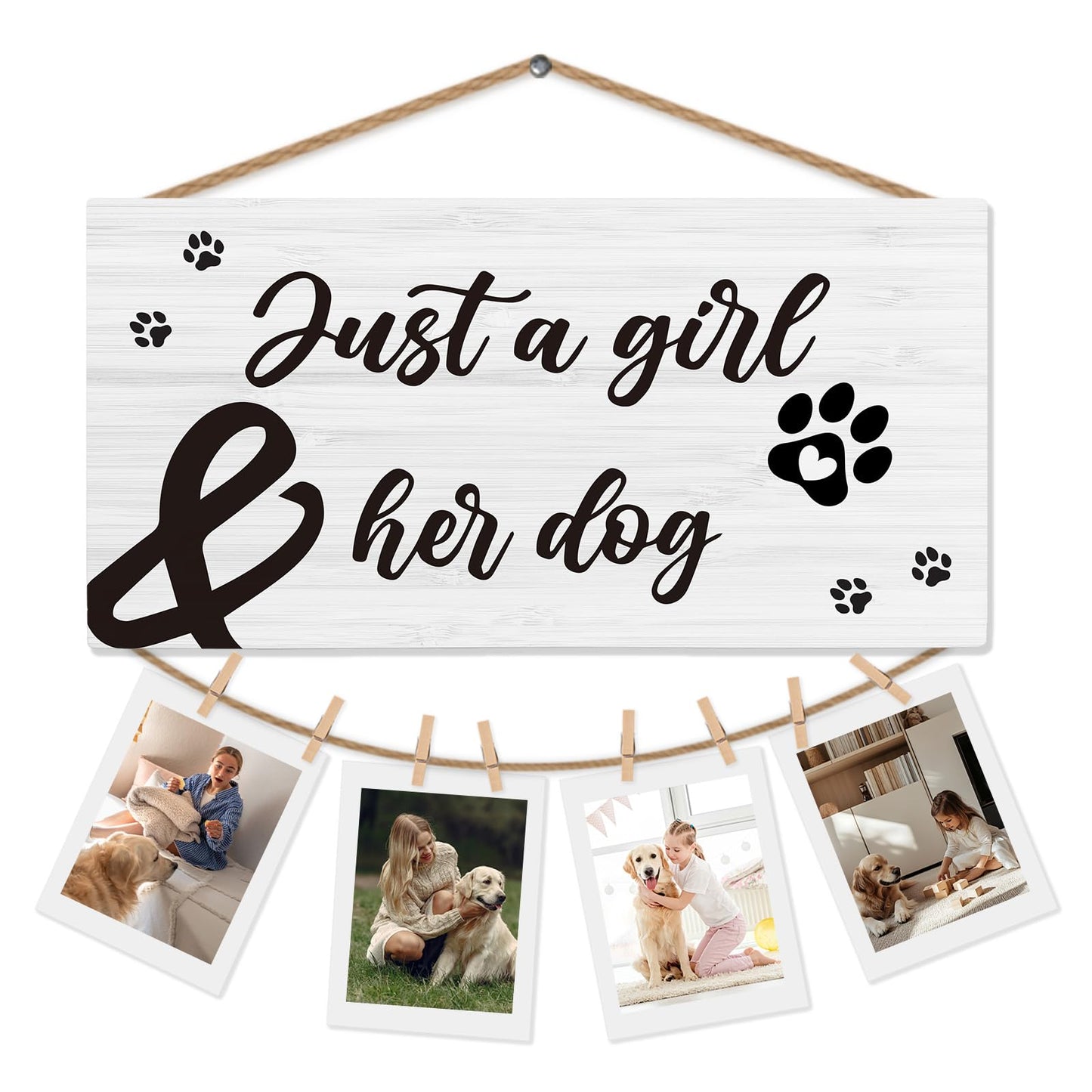 shiviody Dog Picture Frame Photo Holder for Wall, Dog Mom Lovers Owner Gifts for Women, Gifts for Pet Lovers, Just a Girl and Her Dogs Photo Hanging Display Picture Board for Wall Decor