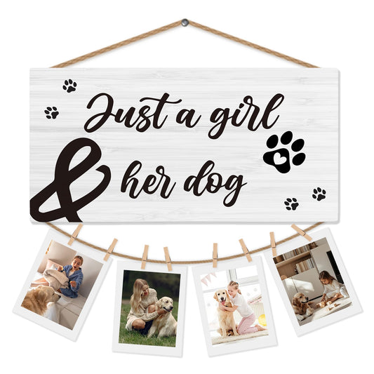 shiviody Dog Picture Frame Photo Holder for Wall, Dog Mom Lovers Owner Gifts for Women, Gifts for Pet Lovers, Just a Girl and Her Dogs Photo Hanging Display Picture Board for Wall Decor