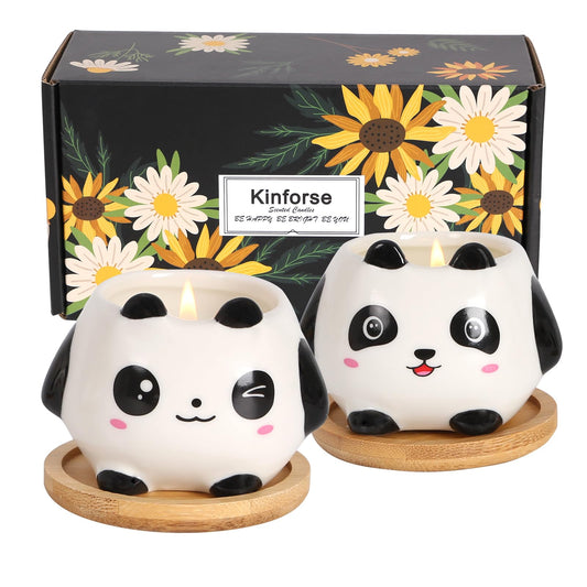 Kinforse Panda Scented Candles Gift Set, Soy Wax Candles of Sweet Orange and Lavender, Perfect Gifts Set for Women, Birthdays, Weddings, Christmas, Yoga, Bath