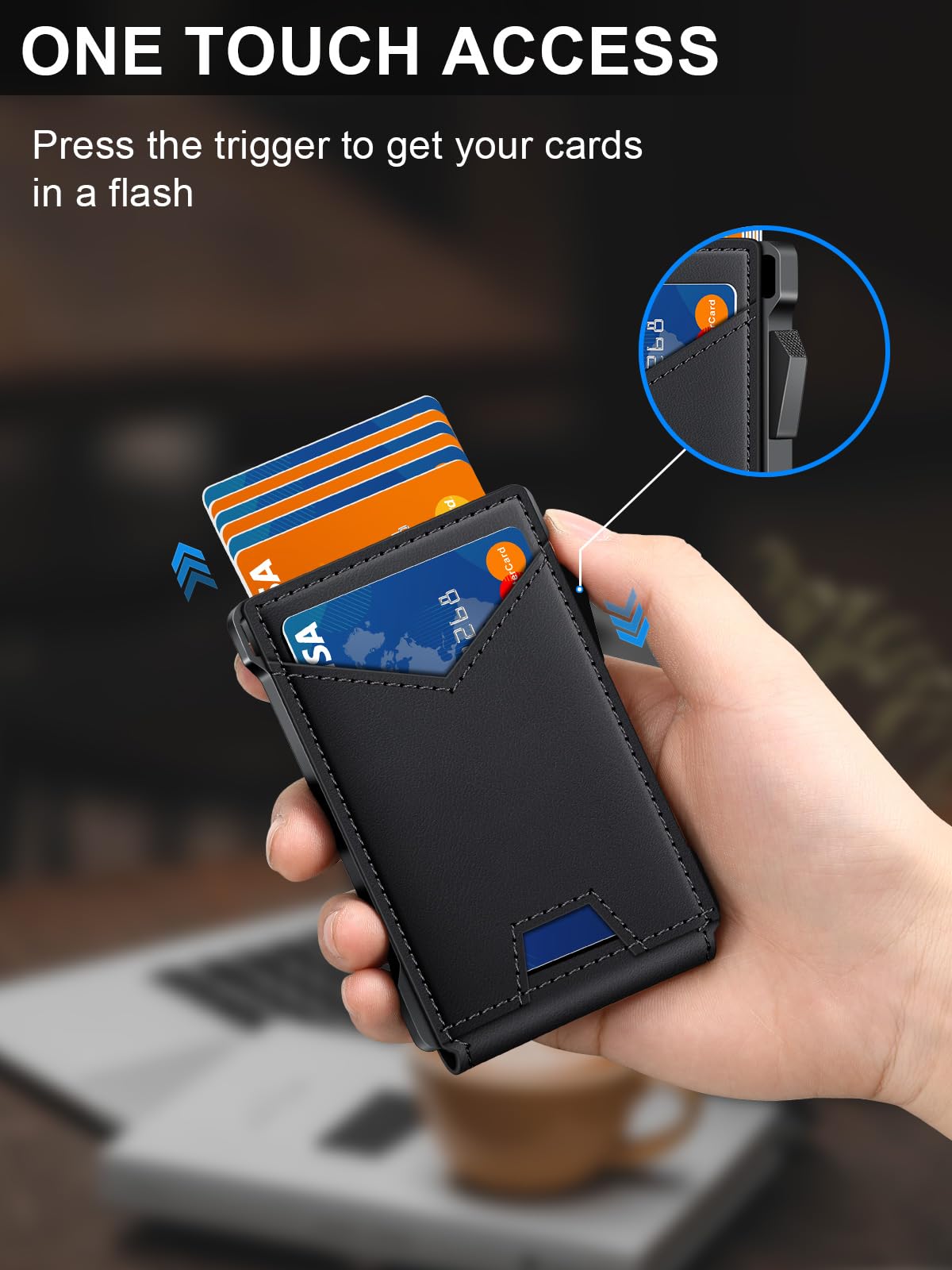 Wallet for Men RFID Wallet with 2 ID Windows & Money Clip, Slim Pop Up Card Holder for 10-12 Cards, Bifold Minimalist Smart Wallet for Front Pocket, Compact Metal Credit Card Holder, Gifts for Men