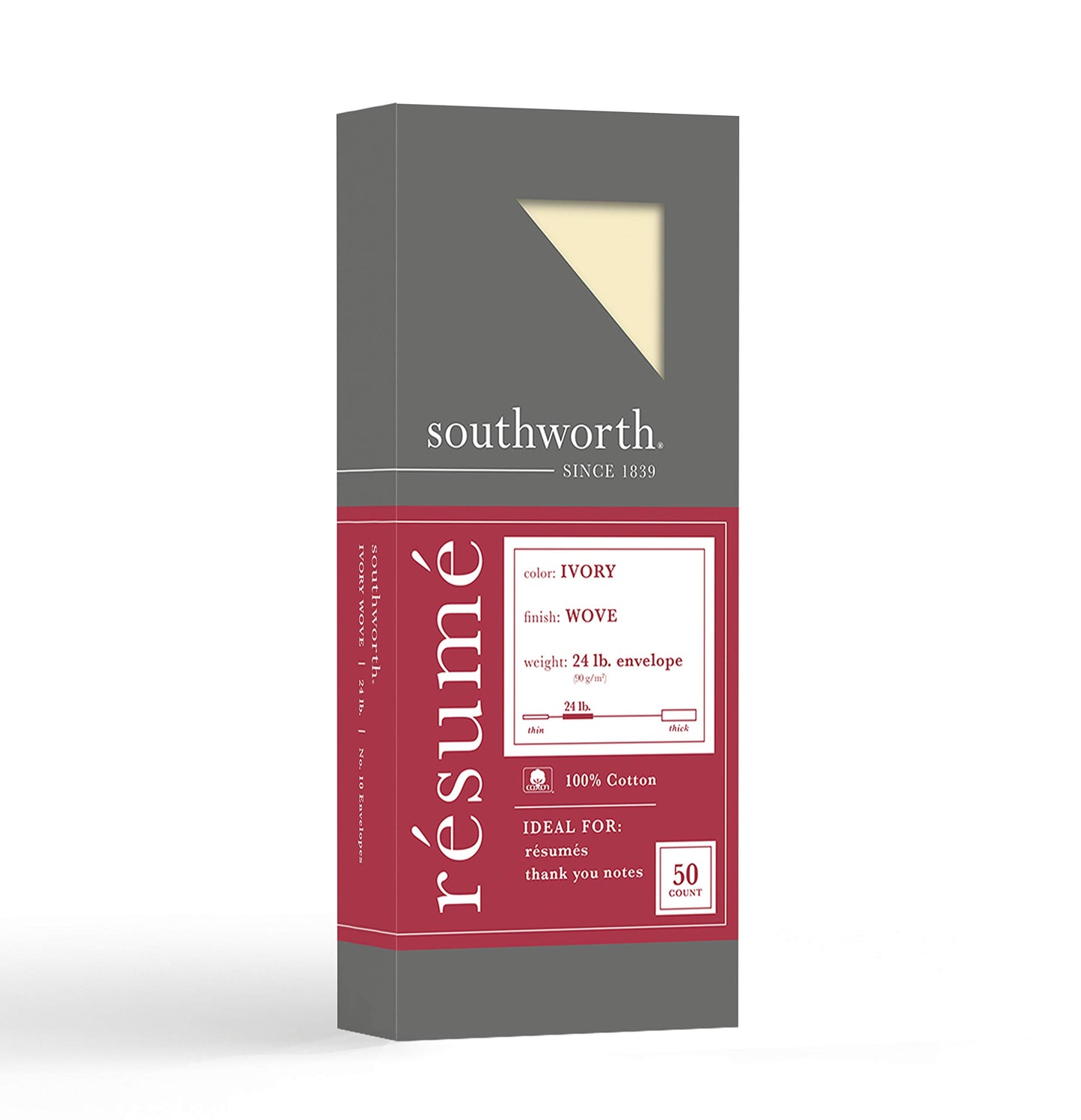 Southworth R14I10L 100% Cotton #10 Resume Envelope Ivory 24 lbs. Wove 50/Box
