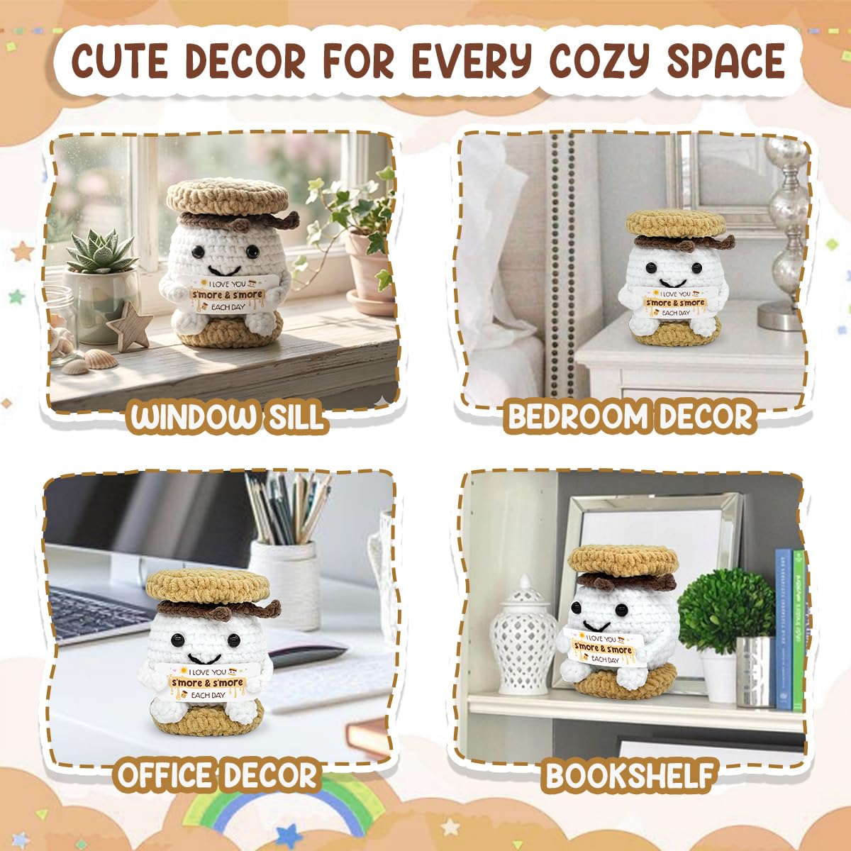 Tiny Detalles Smore Crochet for Mom from Daughter, Son, Wedding for Couple, Him Her, Cute I Love You Smore Gift for Friends & Family, Birthday, Valentine’s Day Gift Ideas