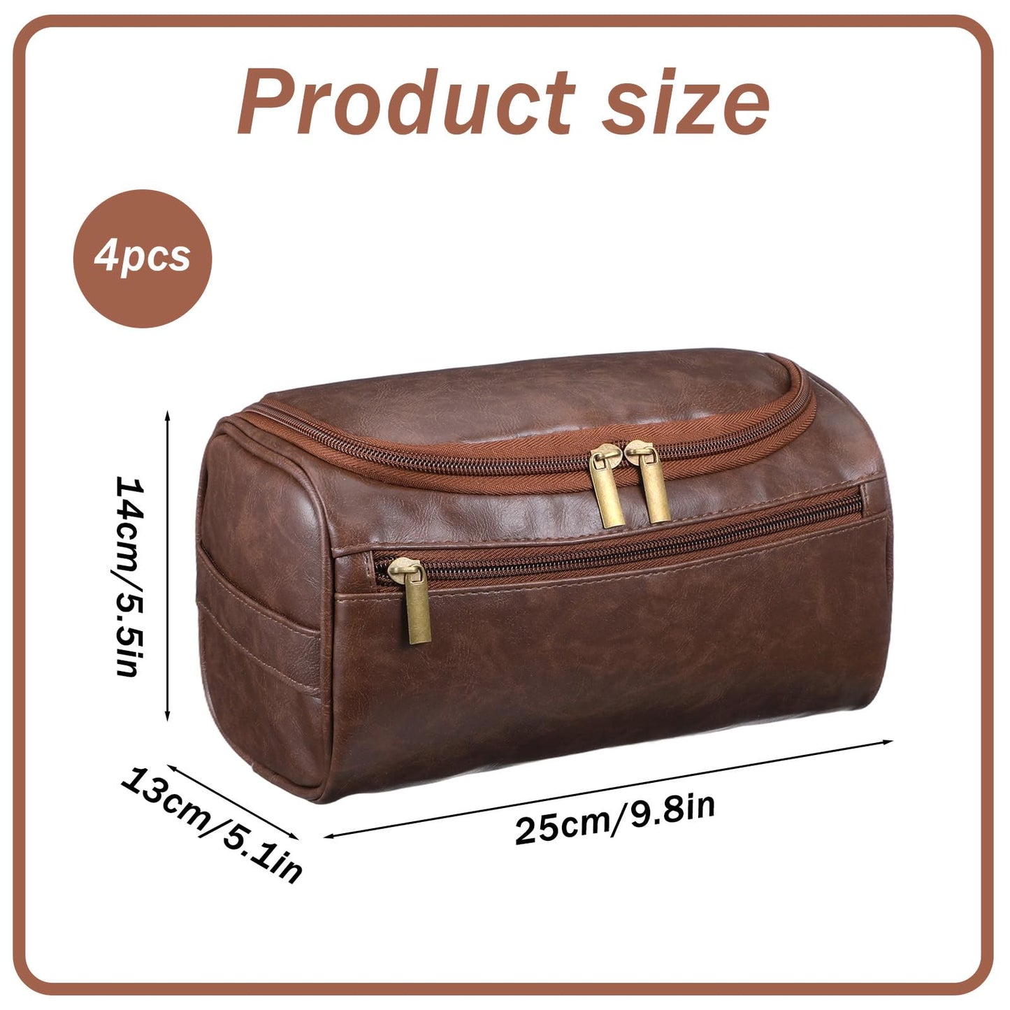 kenaeooe 4 Pcs Leather Toiletry Bag for Men Groomsmen Gifts Set with Hook Large Waterproof Travel Shaving Kit Vintage Cosmetic Bag for Father Boyfriend Anniversary