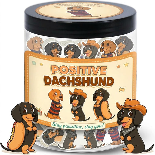Positive Dachshund Jar with 60 Affirmation Cards, Emotional Support Gift, Funny Dachshund Gifts for Women, Christmas Decor, Weiner Gifts, Cute Puppy Dachshund Decor for Dog Lovers