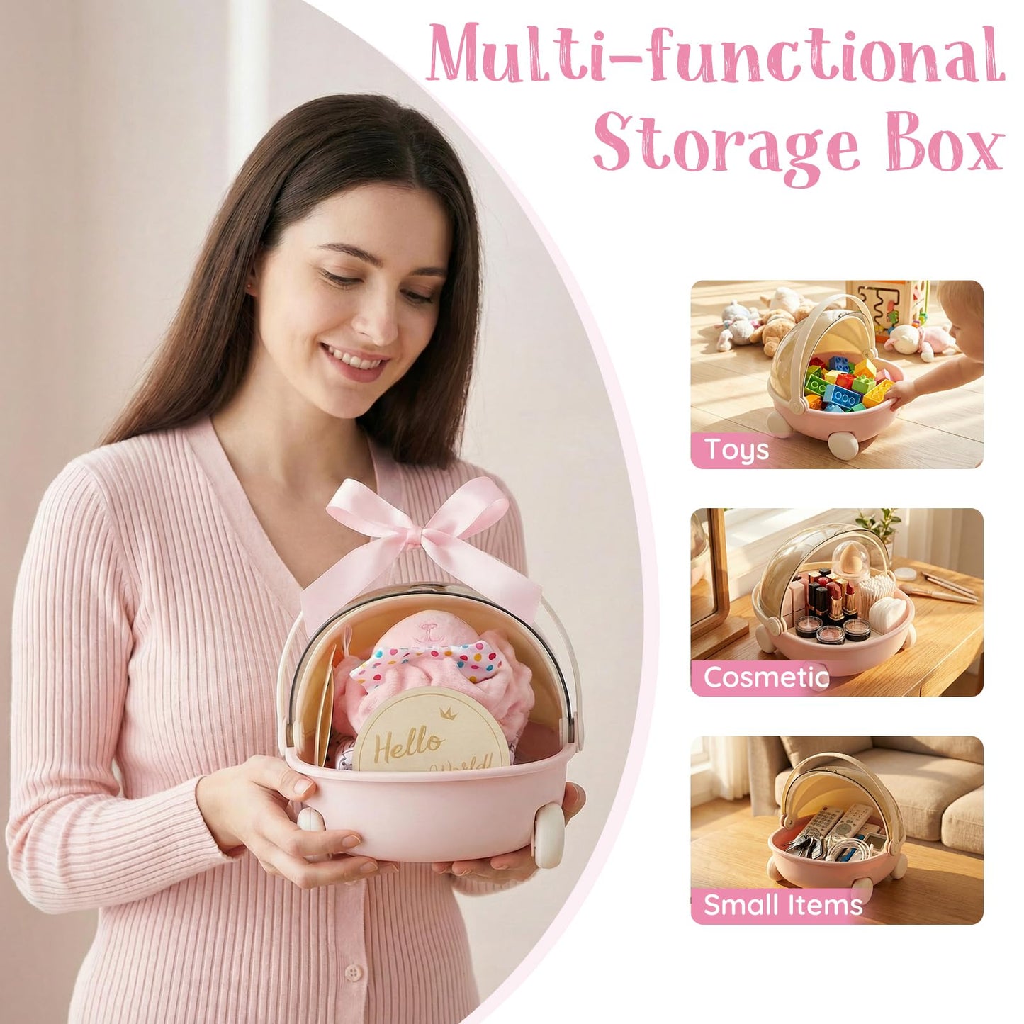 Baby Girl Gift Set - 12 Pcs Newborn Essentials with Bunny Lovey, 100% Cotton Onesie, Milestone Sign & Photo Frame - Unique Carriage Storage Box, Ready-to-Gift Baby Shower Gifts for Newborn Girls
