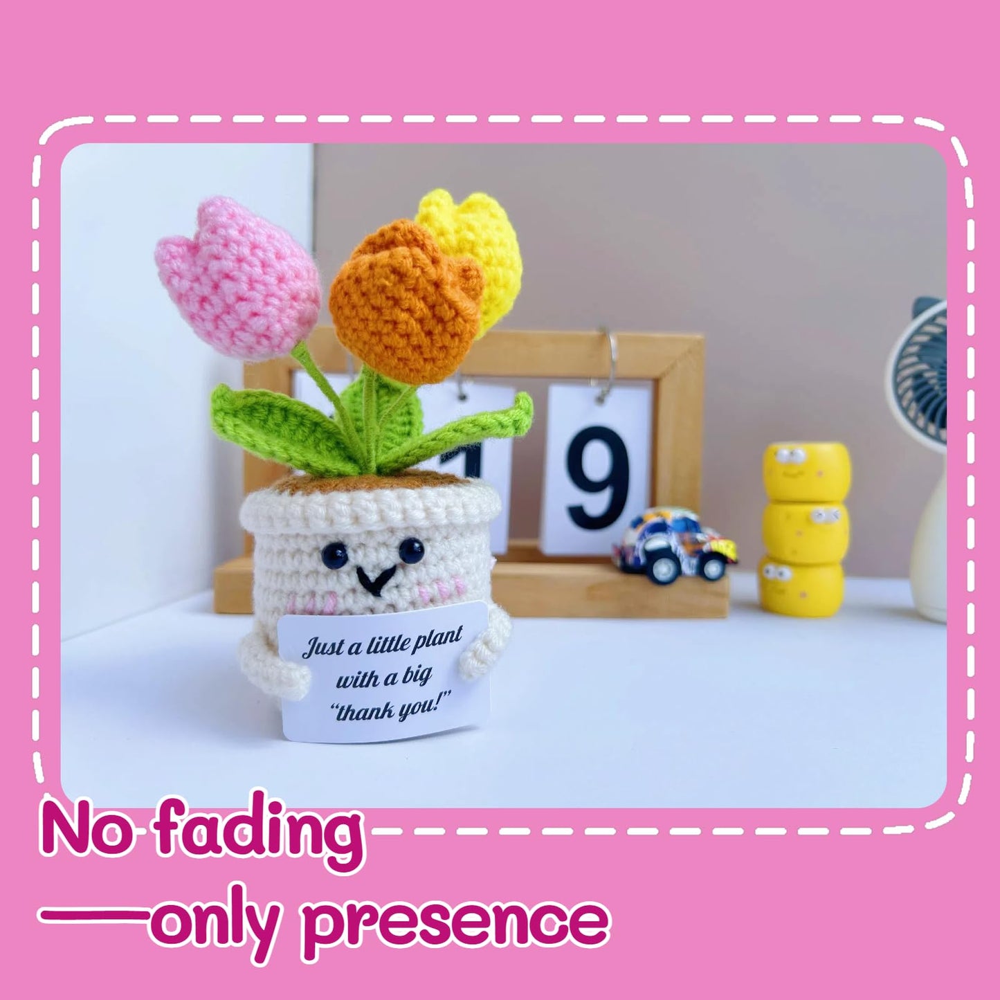 Sulieschen Positive Crochet Tulip Flowers – Handmade Thank You Gifts-Unique Office Decor,New Job Gifts,Positive Energy,Crochet Flowers Appreciation Gift for Women, Mom, Teacher, Friend, Office Décor