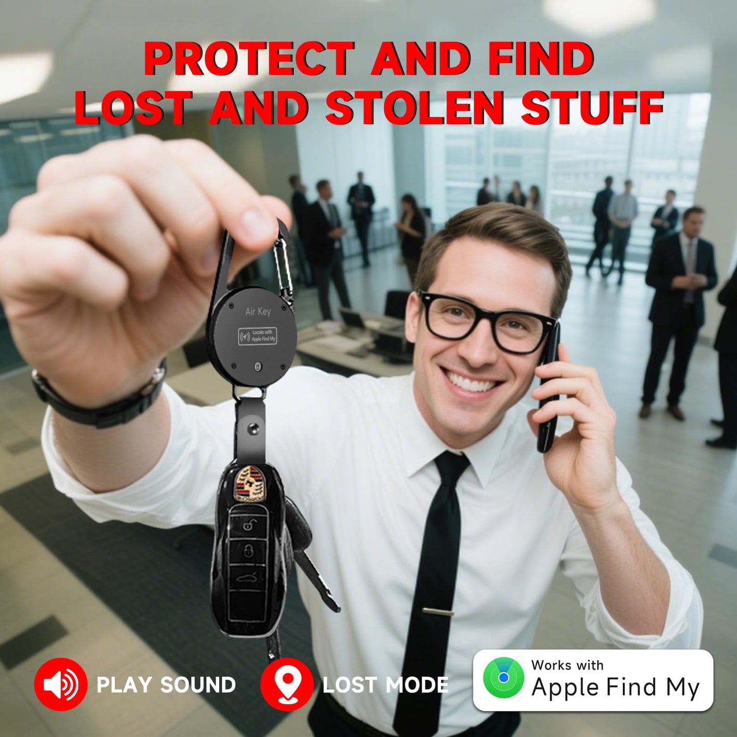 QEG Keychain, Key Finder Works with Apple Find My, llaveros para Hombres,Carabiner Car Key Chains with GPS Tracker, Anti-Lost Keyring Finder Locator, Minimalist Key Holder for Men (iOS Only),Black