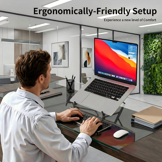 Adjustable Laptop Stand for Desk with Magnetic Phone Holder, MagSafe Compatible Portable Foldable Computer Riser for MacBook, iPhone, iPad, Tablet - Perfect for Office, Home, Traveling (black)