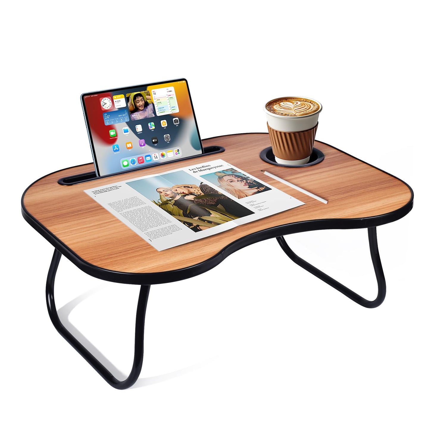 Lap Desk for Laptop Bed Trays for Eating and Laptops Breakfast in Bed Laptop Stand TV Trays for Bed with Cup Holder/Drawer for Sofa/Couch Portable Foldable (Black Walnut, M(19×14"))