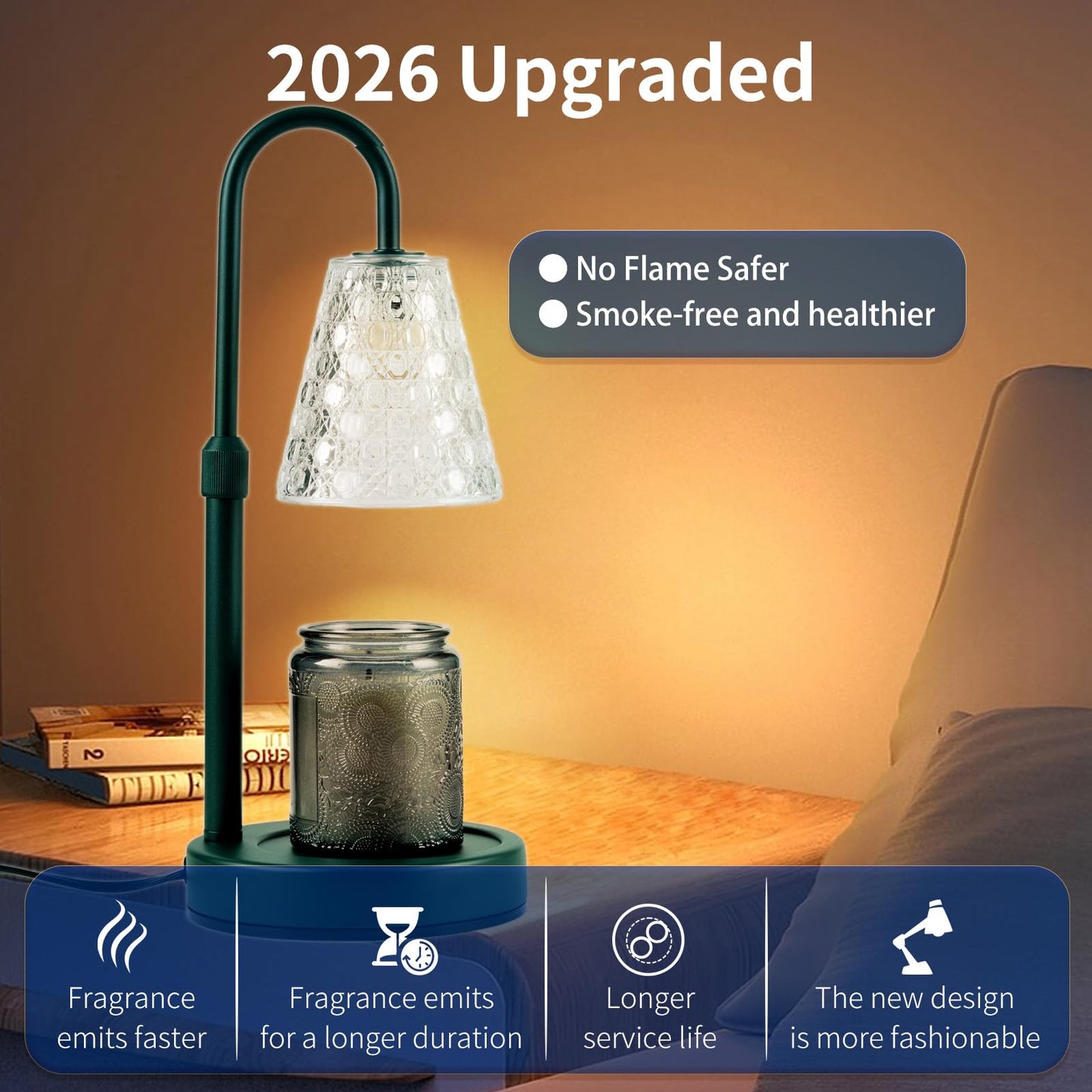 RMFSH Candle Warmer Lamp Green with Timer Dimmable, Birthday Gifts for Women Mom, House Warming Gifts New Home Decor, Wax Melt Warmer for Jar Candles with 2 Bulbs
