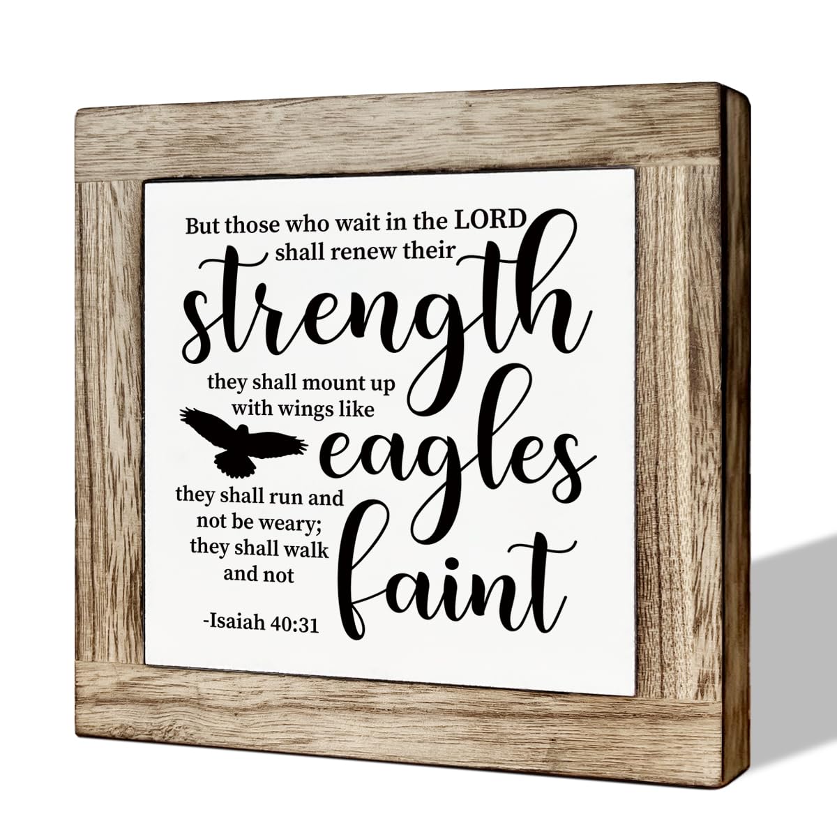 Christian Desk Signs, Motivational Home Office Decoration, Rustic Home Decor, Bible Verse Artwork Wooden Box Sign, Isaiah 40:31 Wood Signs, But Those Who Wait in The Lord Sign