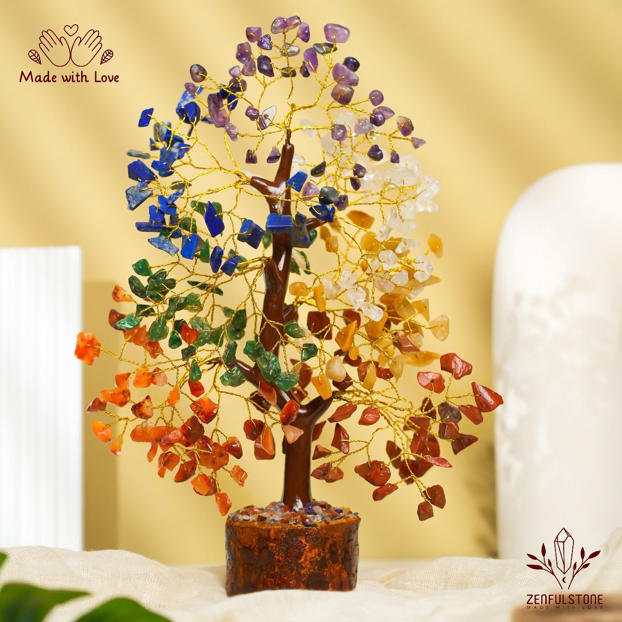 7 Chakra tree of life Crystal Healing Money Tree for Home Living Decor, Office Desk Decor | Handmade Feng Shui Bonsai for Positive Energy, Wealth & Good Luck | Birthday Gifts for Men, Women, Mom