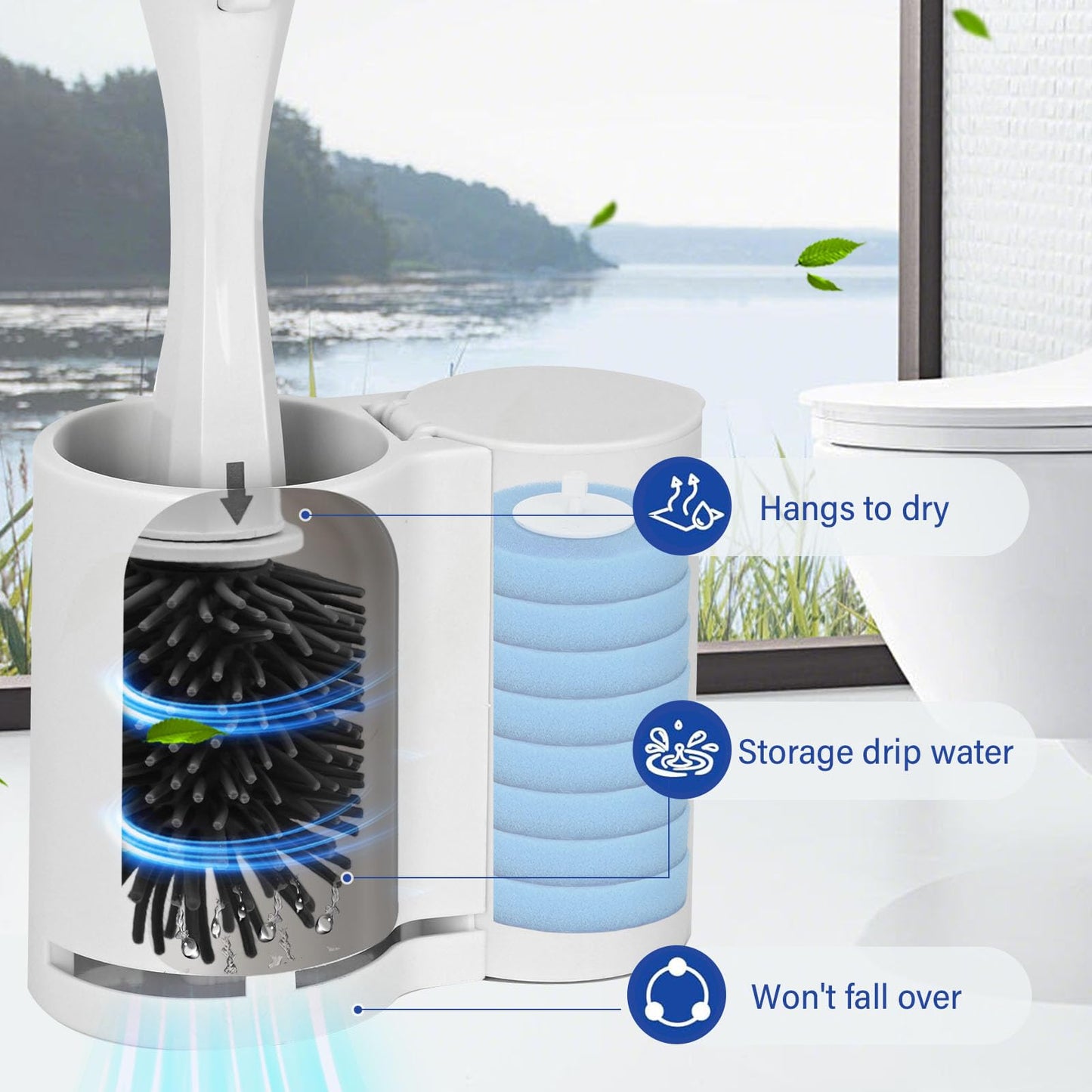 Electric Toilet Brush Scrubber and Holder Set,Electric Toilet Bowl Cleaning Kit with 8 Disposable Refill Heads,Hard Nylon Brush and Soft Silicone Brush