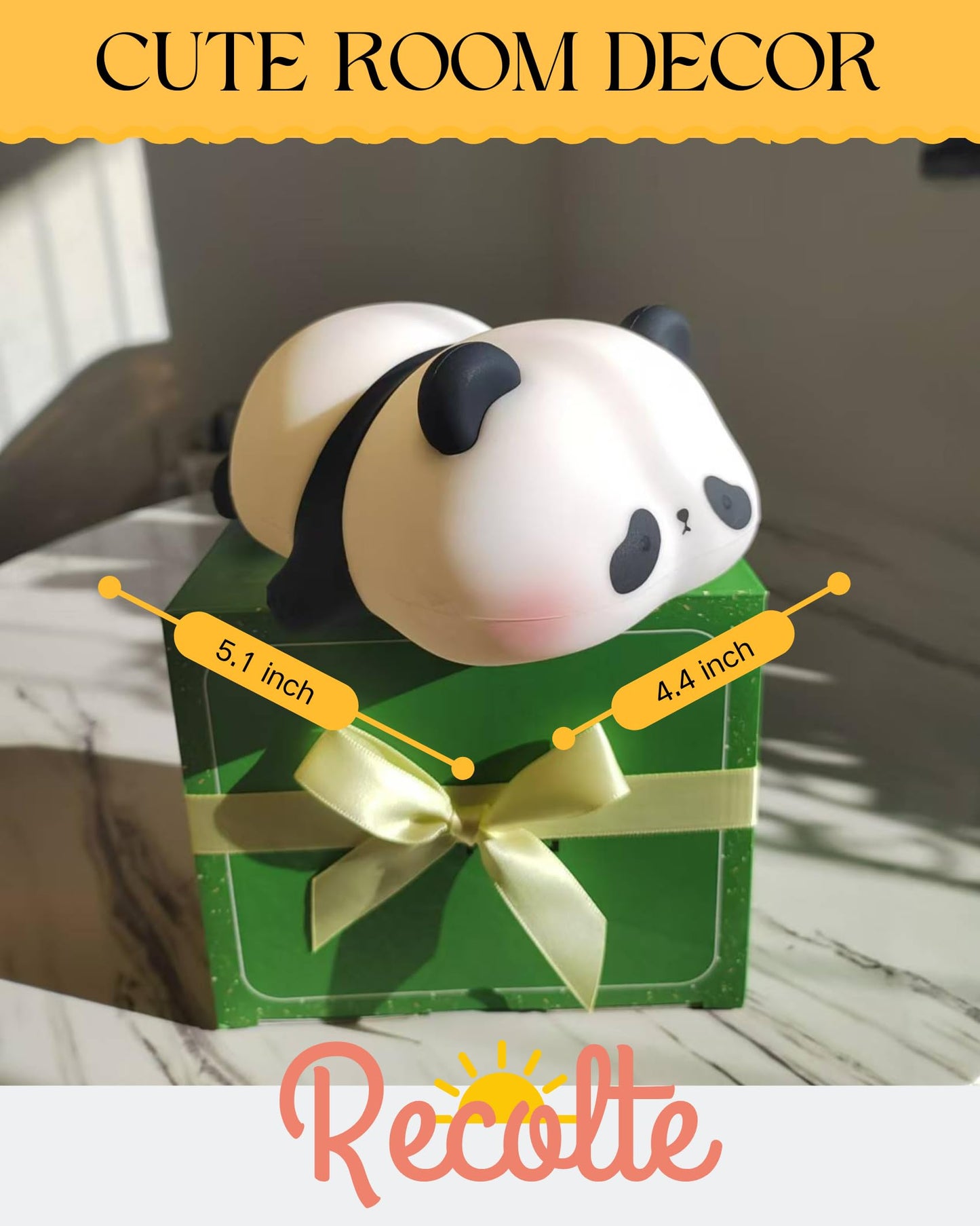 Recolte Cute Panda Night Light with Gift Bow, LED Squishy Silicone Animal Lamp, 3 Level Dimmable Nursery Light for Kids, Baby Desk Decor, Gift Box for Boys Girls, Baby Shower & White Elephant Gifts