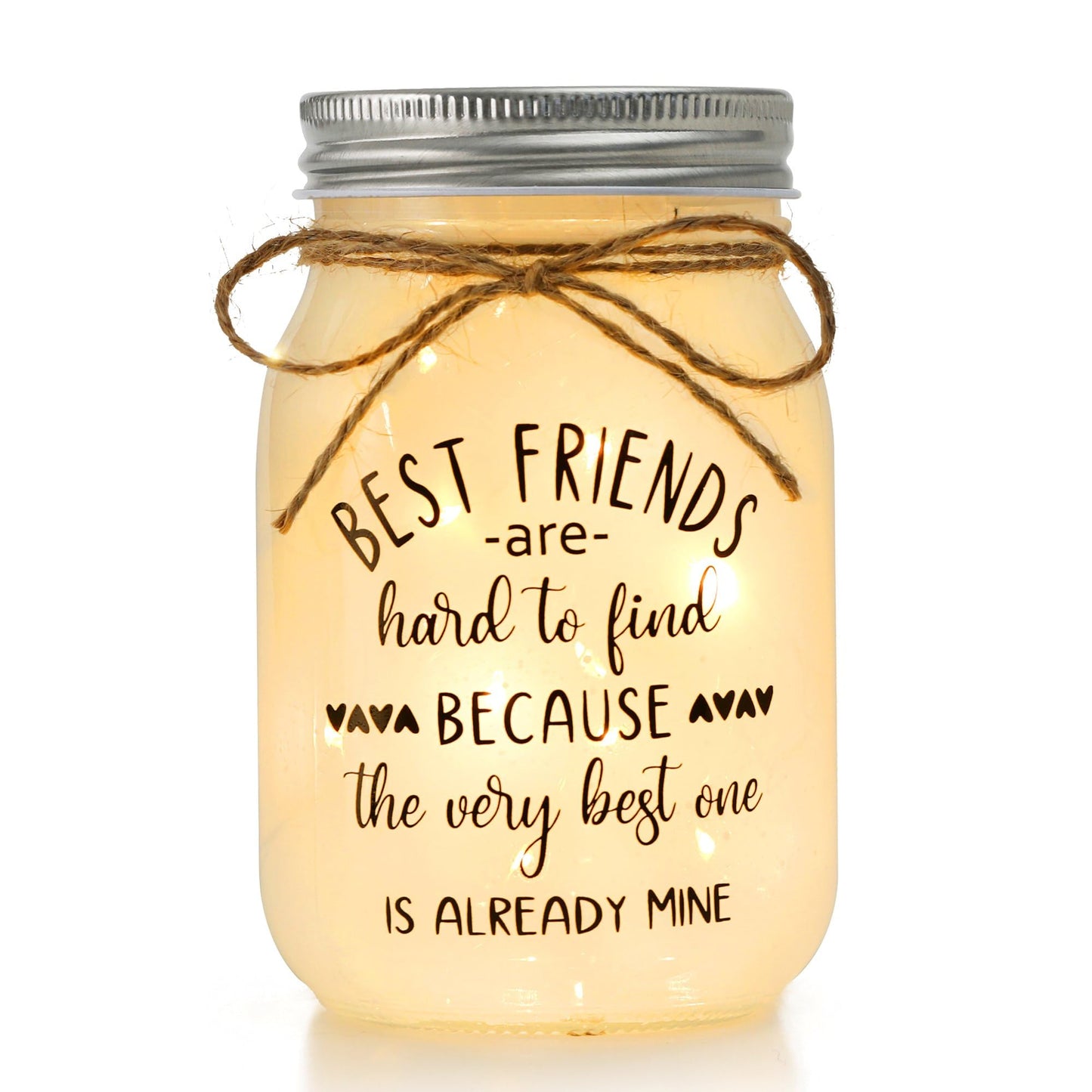 Friendship Gifts for Friend - Mason Jar Night Lights with 10 Warm Lights, Women Birthday Gift for Best Friends, BFF, Bestie Christmas Gift Idea
