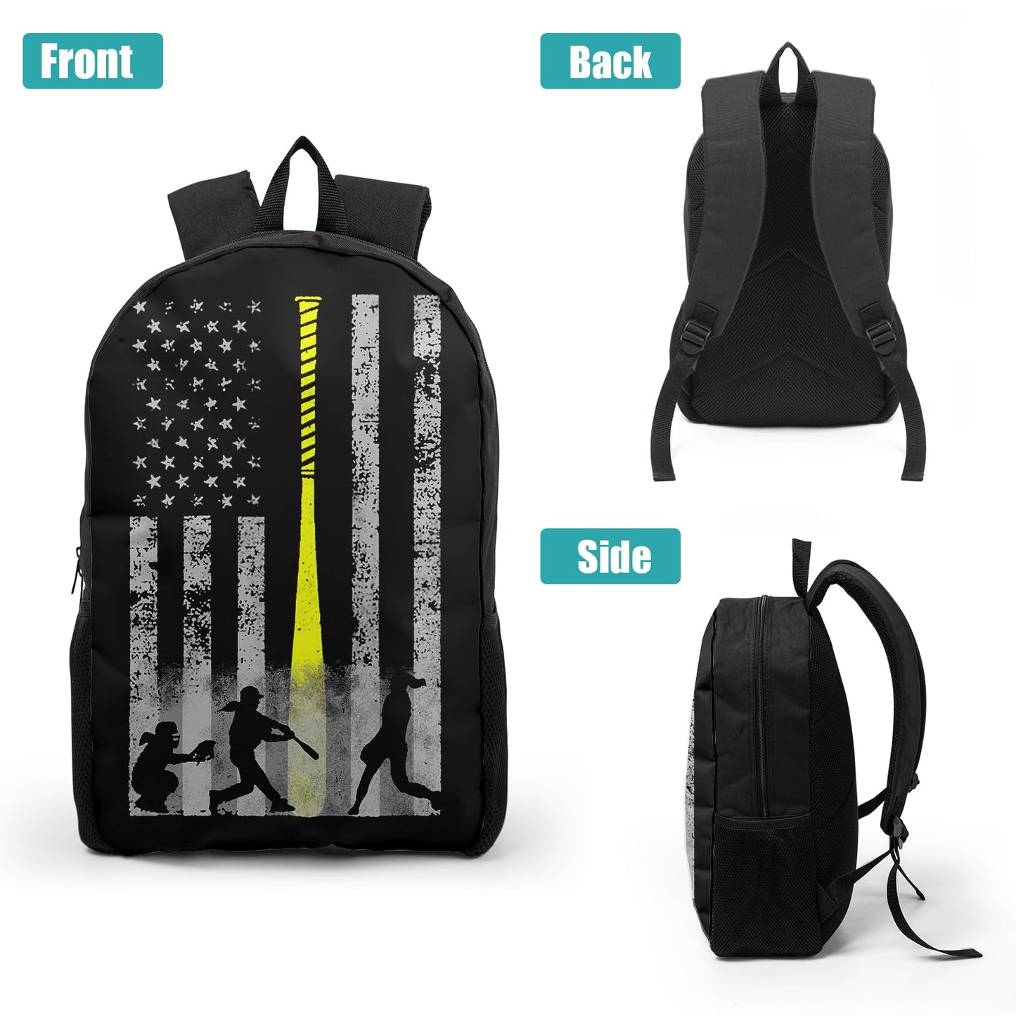 Giwawa Baseball American Flag Backpack Set 3 Pcs Patriotic USA Sporty Lightweight Bookbag Insulated Lunch Box Organizer for Athletes Students Sports Events Study Back to School Day Travel