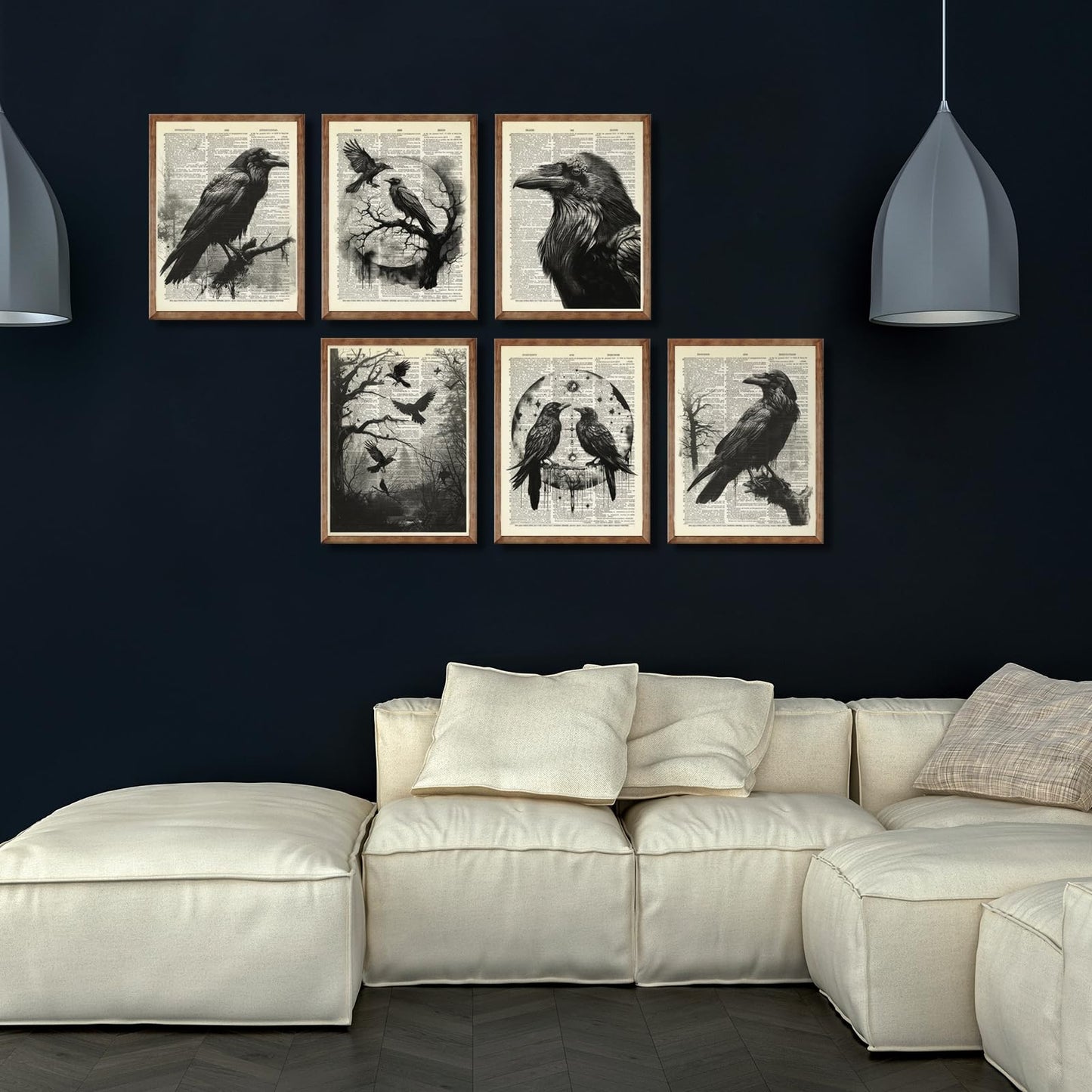 6Pcs Black Raven Wall Art Dark Academia Wall Decor Pictures Victorian Gothic Crow Canvas Posters Prints for Living Room Bedroom Decoration Unframed (8x10in)