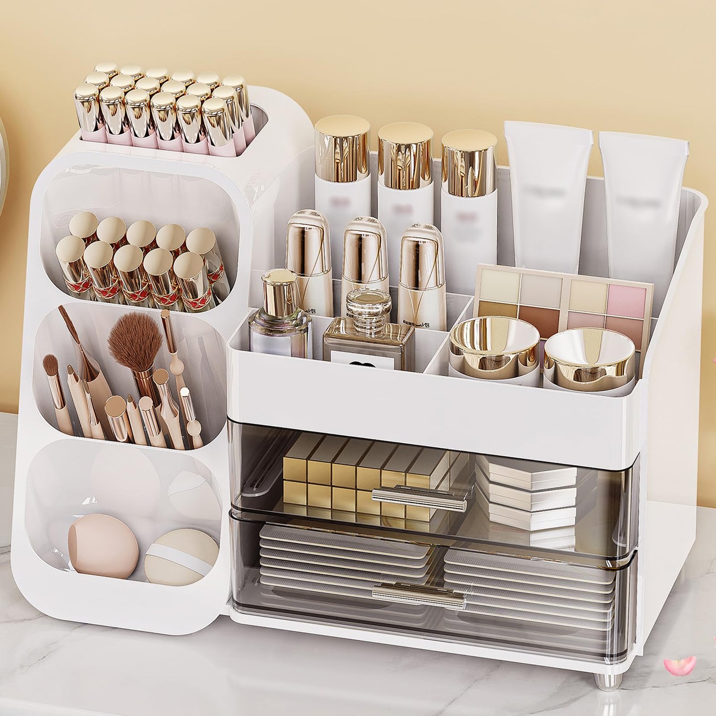 Anylady Large Capacity Makeup Organizer Countertop with Makeup Brush Holder for Vanity, Thickened Material, Bathroom Countertop Organizer Skin Care Perfumes Storage, Teen Girl Gifts for 13-25 Year