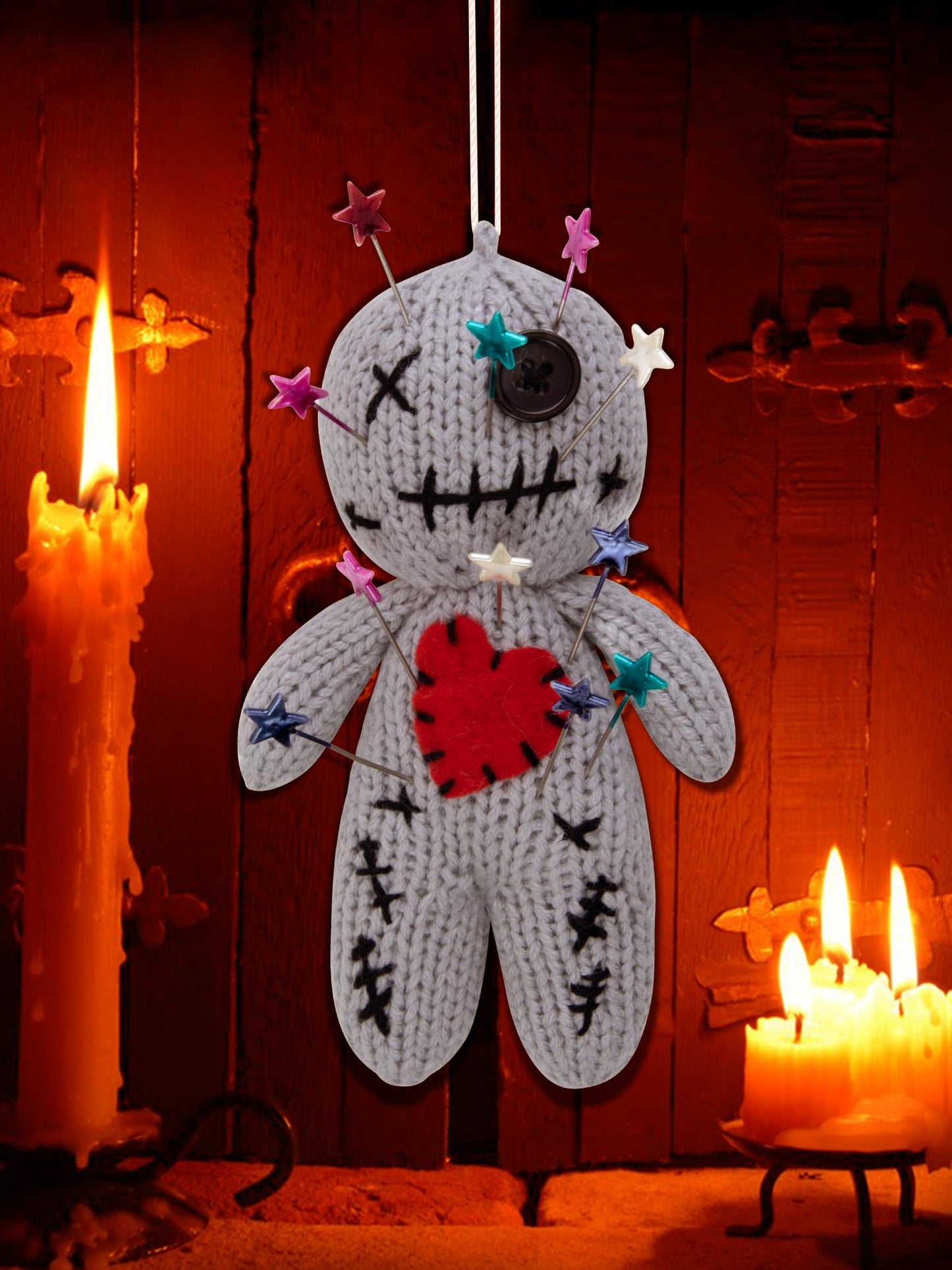 PATYGR 19 Pcs Voodoo Dolls Set with Creepy Doll Halloween Plush Pin Holder Horror Unique Funny Christmas Ornaments Fidget Gift for Adult(Knitwear, Grey)