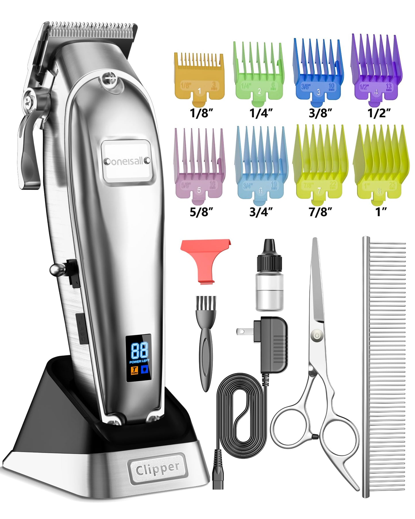 oneisall Dog Grooming Clippers for Thick Heavy Coats,Low Noise Cordless Dog Grooming Kit with Metal Blades, All Stainless Steel, 2 Speeds