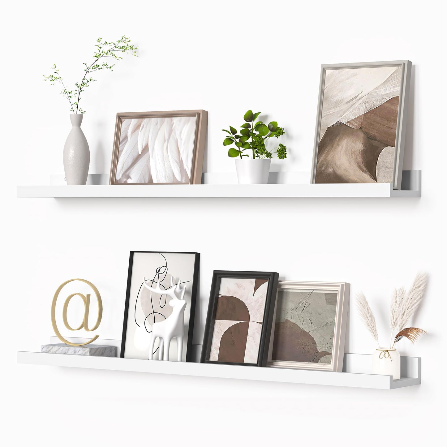 Heimlove Picture Ledge Shelf, Floating Shelves Set of 2, 36 Inches Picture Shelf for Wall with Ledge, Kids Bookshelf Wall Mounted for Living Room Bedroom Decor Books Photo Frames - White