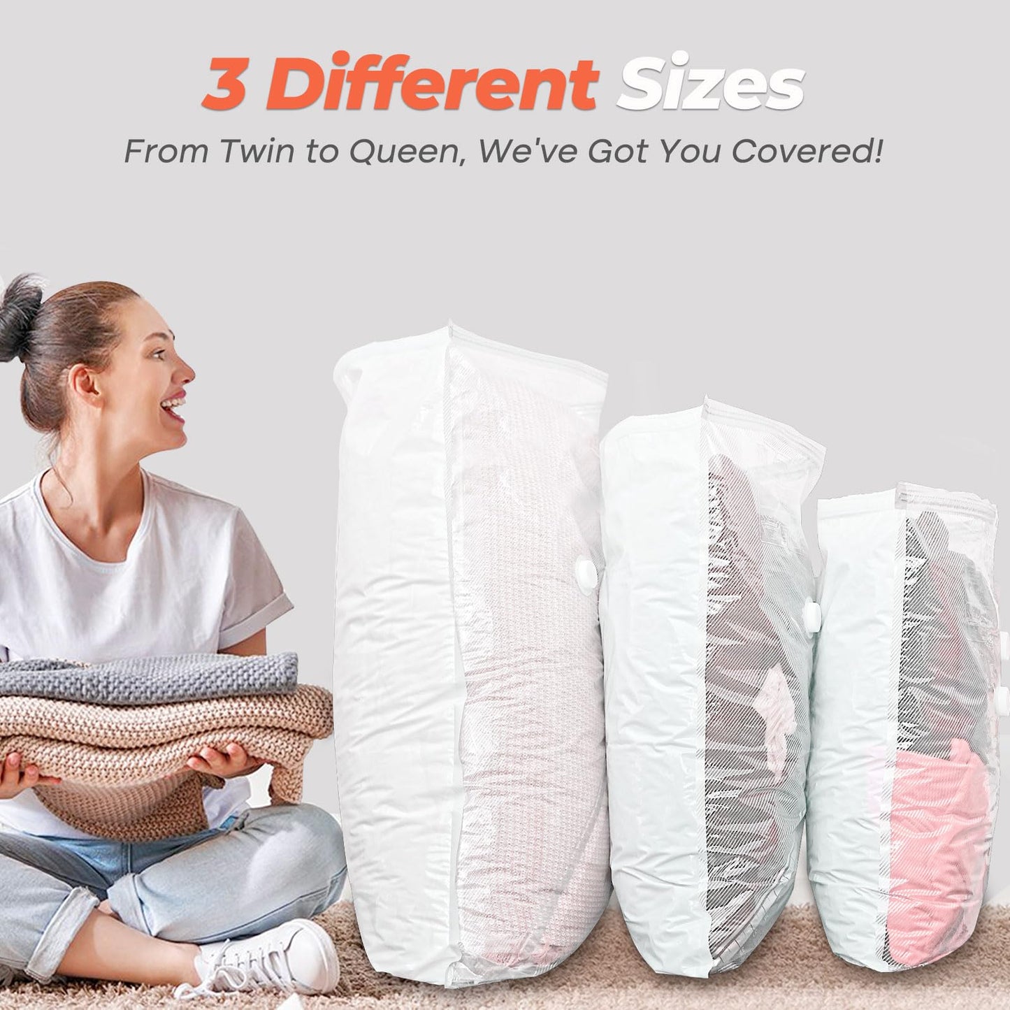 Vacbird Vacuum Seal Bags for Clothing with Rechargeable Cordless Pump, 12 Pack Compression Packing Bags, Space Saver Storage for Seasonal Clothes Bedding Blanket Pillows Comforters Luggage Travel