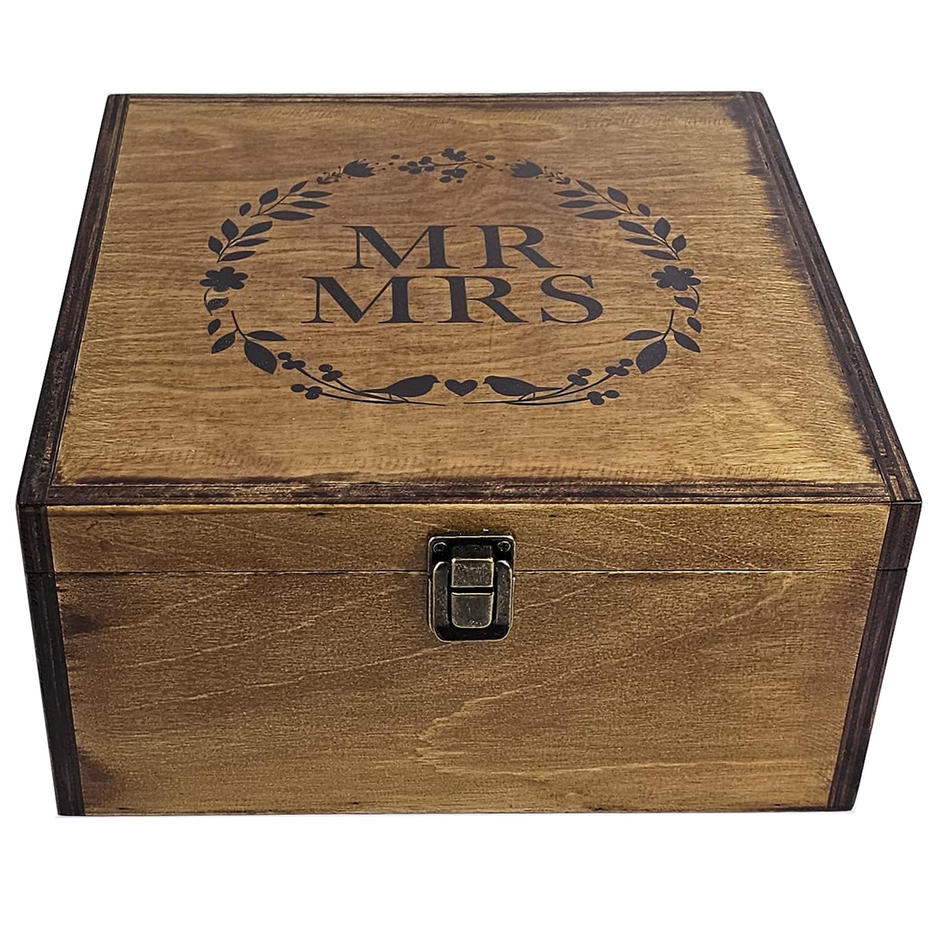 BeeGreeny Large Mr and Mrs Wooden Wedding Keepsake Box for Couples, 10"x10"x5" Wooden Memory Box with Lid, Wedding Gift Box for Bride and Groom, Bridal Shower, Anniversary Valentines Gift Ideas