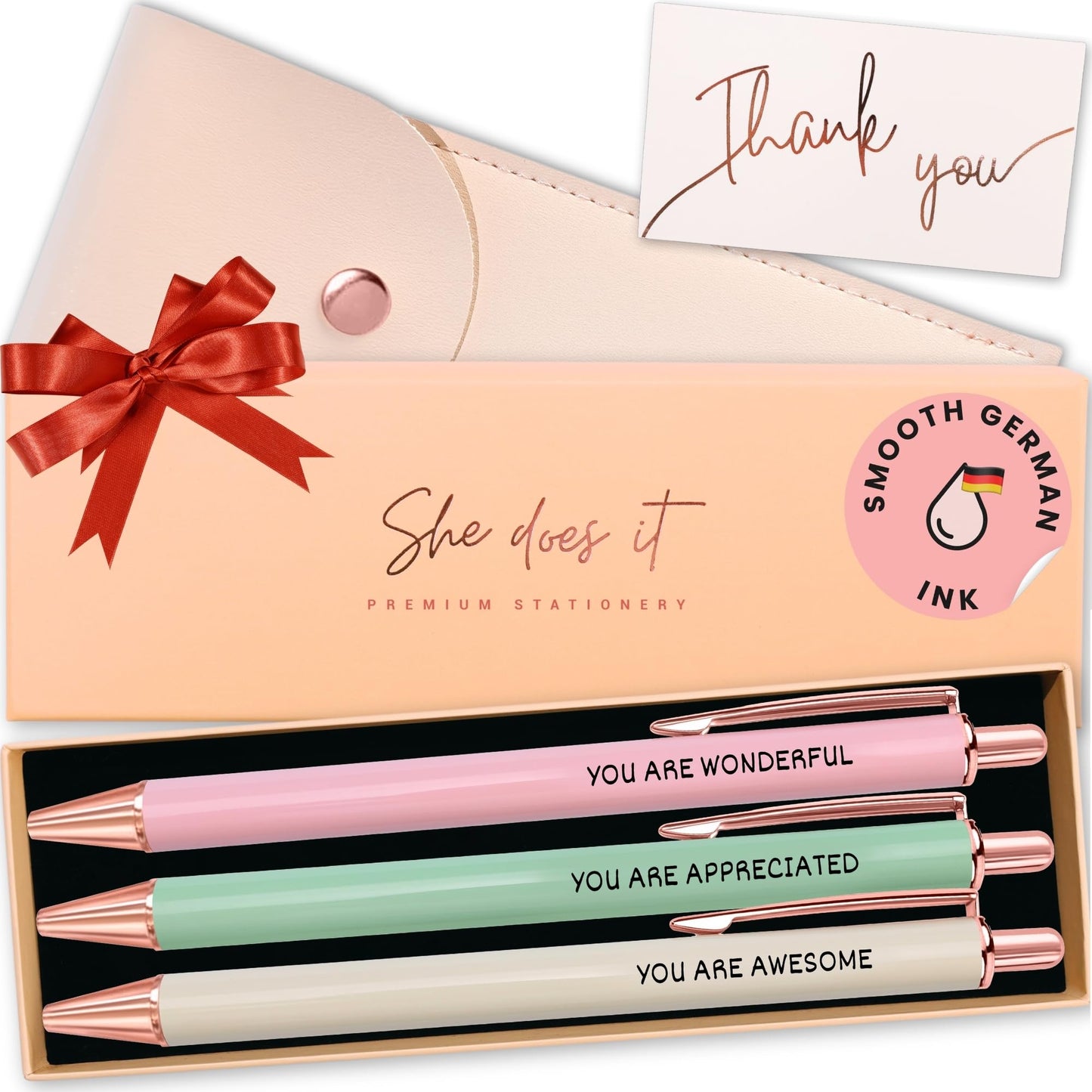 She Does It Fancy Pen Set For Women - Inspirational Nice Teacher Pens | Pretty Motivational Thank You Gifts | Cute Positive Work, Office, Promotion, Coworkers, Intern, Gratitude & Job Motivation Gift
