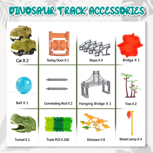 BEMITON Dinosaur Toys Race Car Track, Create a Dinosaur World Road Race, Flexible Dinosaur Track Toys Set, Christmas Birthday Gifts for 3 4 5 6 7 Years Old Boys Girls Kids