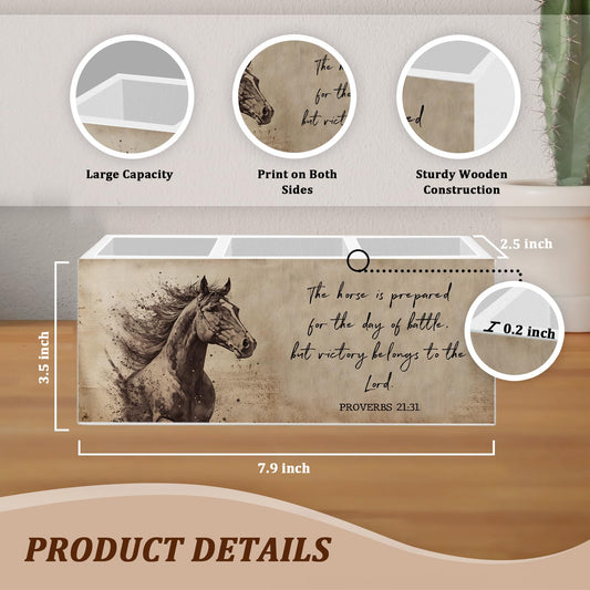 WODMIS Vintage Christian Horse Pen Pencil Holder for Desk, Christian Gifts for Women Men, Horse Gifts, Bible Verse Wooden Box Organizer Decorations for Home Office Desk Accessories Tabletop