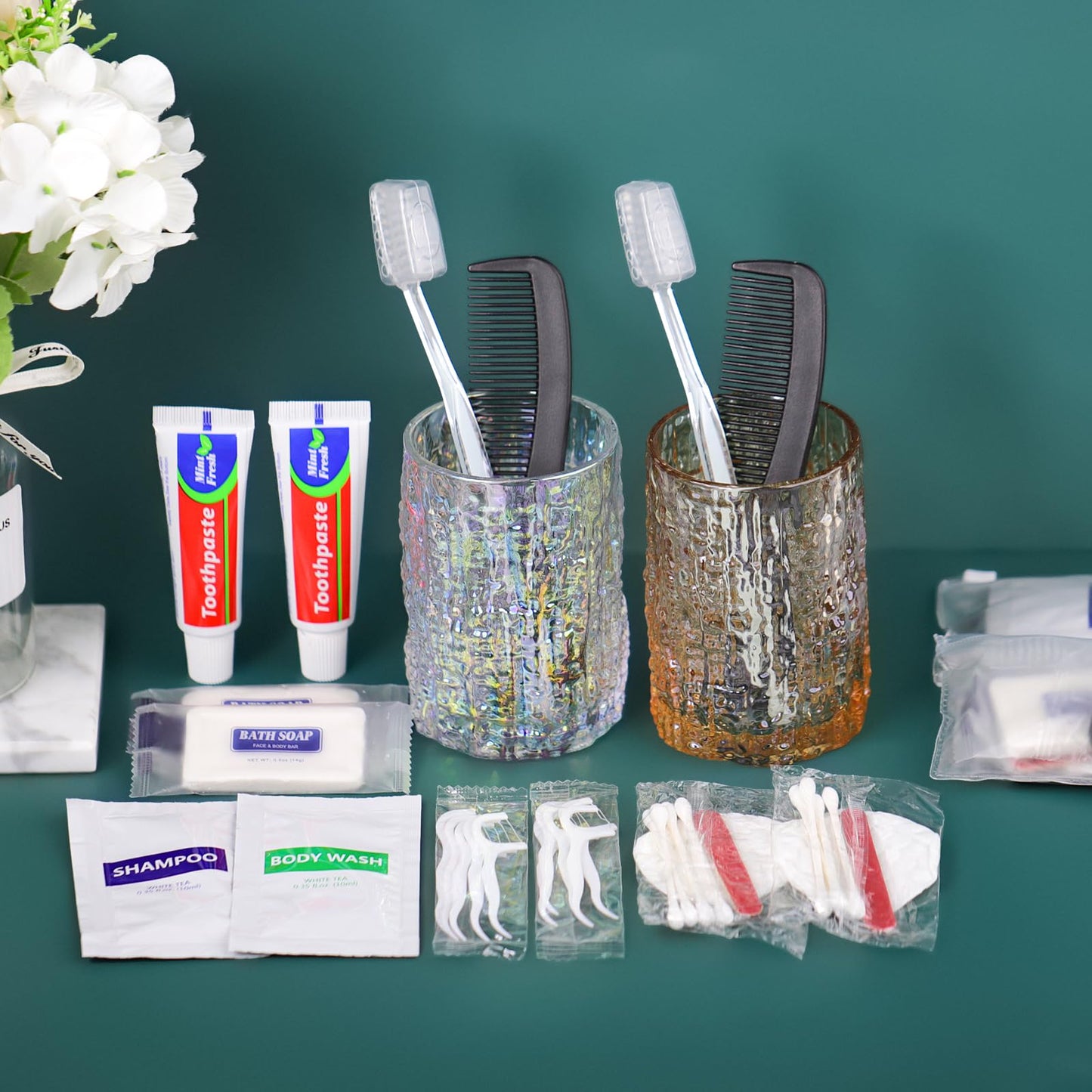 50 Sets Personal Hygiene Kit Bulk, Disposable Toothbrushes with Toothpaste Floss Comb Soap Cover Shampoo Body Wash and Vanity Kit, Toiletry Kits Homeless Supplies Bulk for Women,Men,Travel,Homeless
