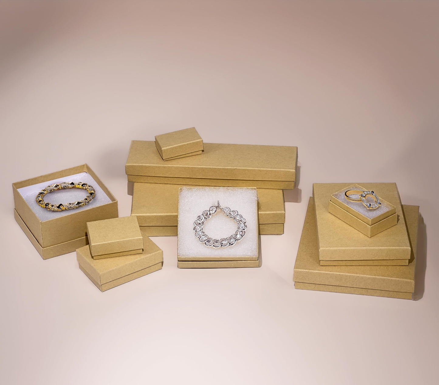 TheDisplayGuys - 25-Pack #75 Cotton Filled Cardboard Paper Jewelry Boxes Gift Case - Kraft Brown (7.1" x 5.2" x 1.3") - for Shipping or Storage
