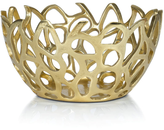 Red Co. 10” Decorative Round Aluminum Golden Branch Reef Centerpiece Bowl