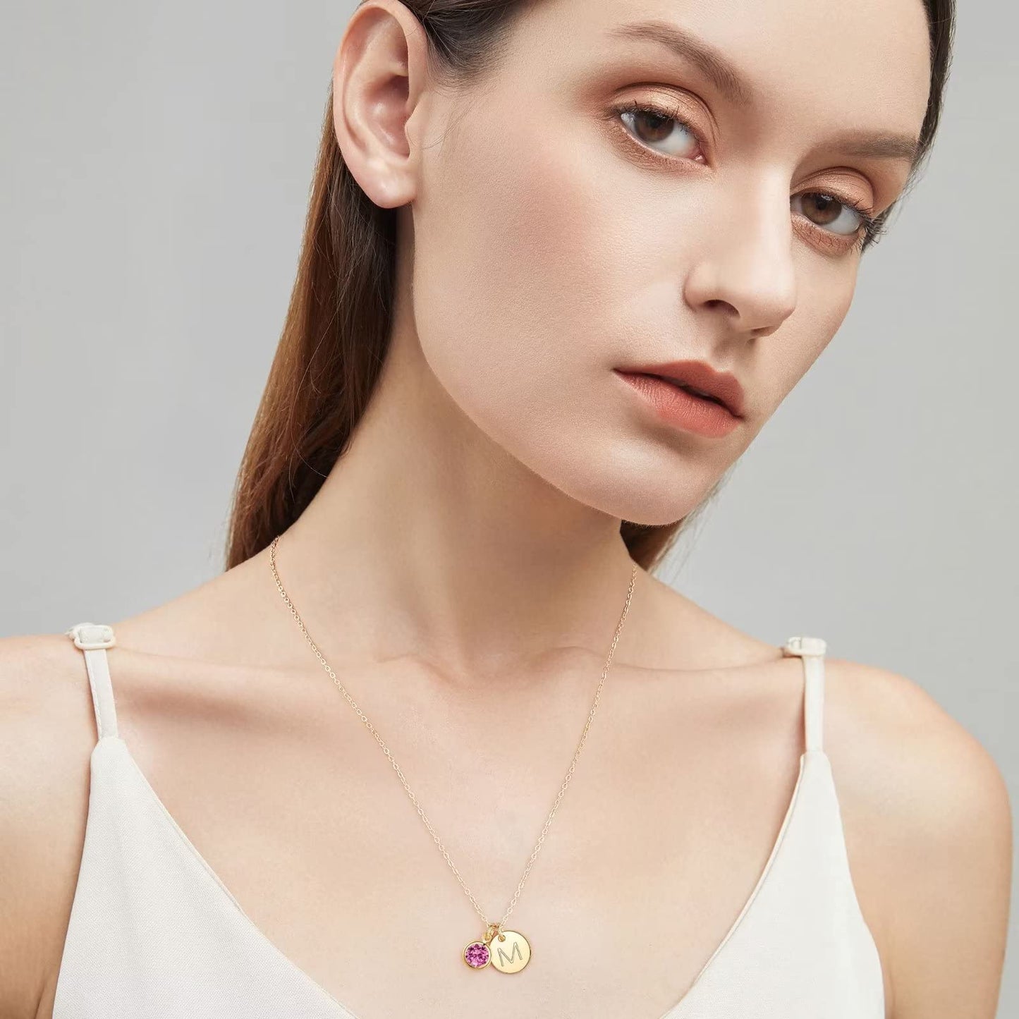 Hidepoo Initial Birthstone Necklaces Gift - Personalized Mothers Day Birthday Gifts for Woman Wife Sister Grandma Mom, White Topaz April Birthstone Jewelry for Women, Disc Letter A Necklace