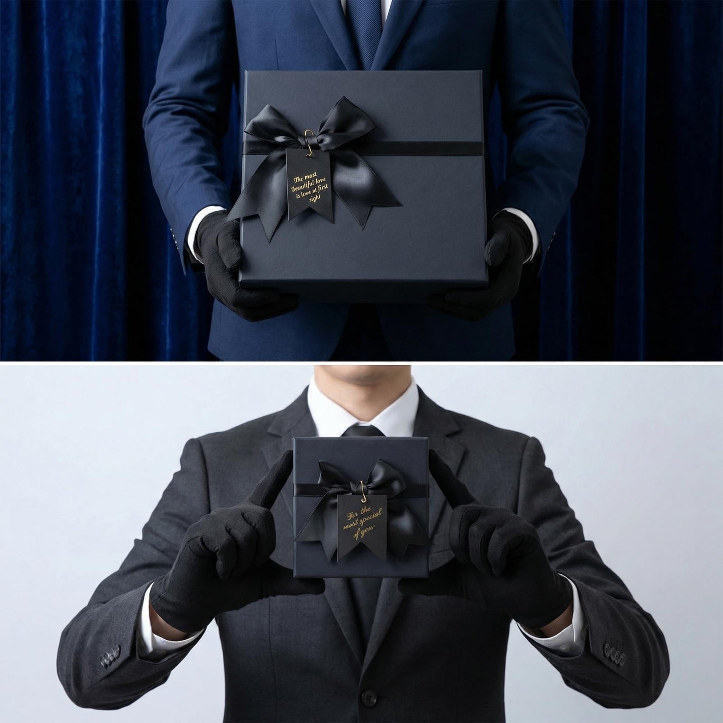 Afgaogw 5 Pack Black Nesting Gift Boxes with Lid, 5 Sizes Luxury Wrapping Boxes with Ribbon Bows & Label for Valentine's Day, Birthday, Weddings, Mother's Day & Thanksgiving Presents, 13.7'' to 5.1''