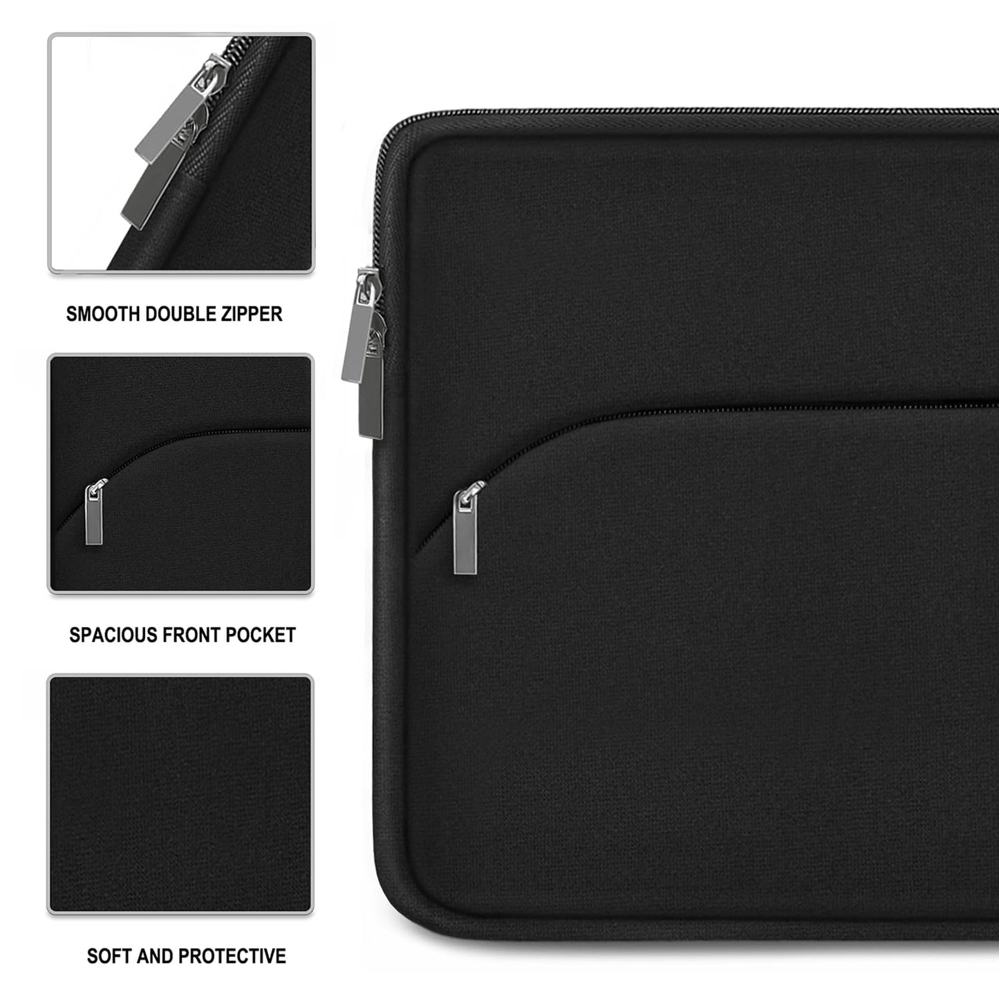 Laptop Sleeve 15 inch, Portable Monitor Protective Cover with Front Pocket, Laptop Case for 2023 MacBook Air 15 inch M2 A2941/Pro A1990 A1707, Computer Bag for HP ASUS Dell Acer Lenovo, Black