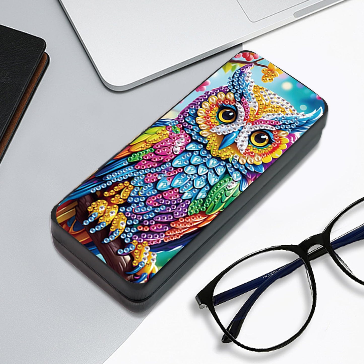 MVVMTOP Diamond Painting Eye Glass Case, DIY Colorful owl Diamond Art Glasses Storage Box Sunglass Case for Adults Handmade for Art Craft Gift Travel Sunglass Eyeglasses