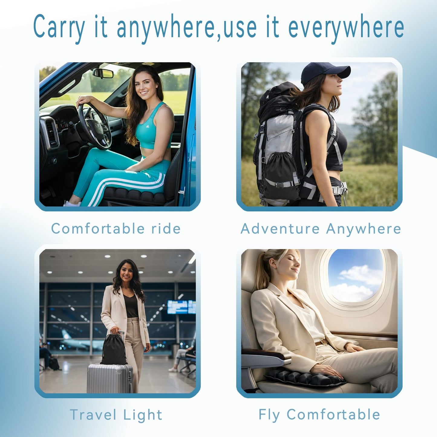 seektik Upgraded Inflatable Travel Seat Cushion for Airplane and Car, Portable Air Cushion for Long Flights, Office Chair and Wheelchair, Pressure Relief Seat Pad for Sitting Comfort