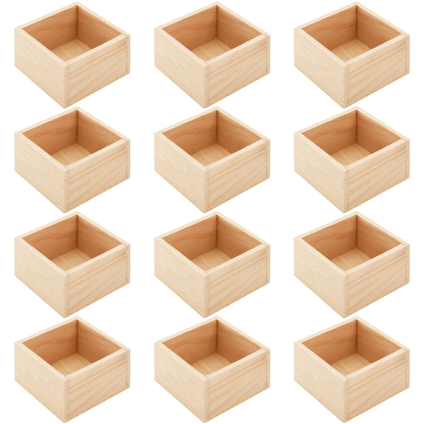 Frcctre 12 Pack Unfinished Small Wooden Box, 4" x 4" Square Wooden Box Craft Storage Organizer Boxes for Art Collectibles, Home Decor, Desktop Drawer Decor, Succulent Plant Pot