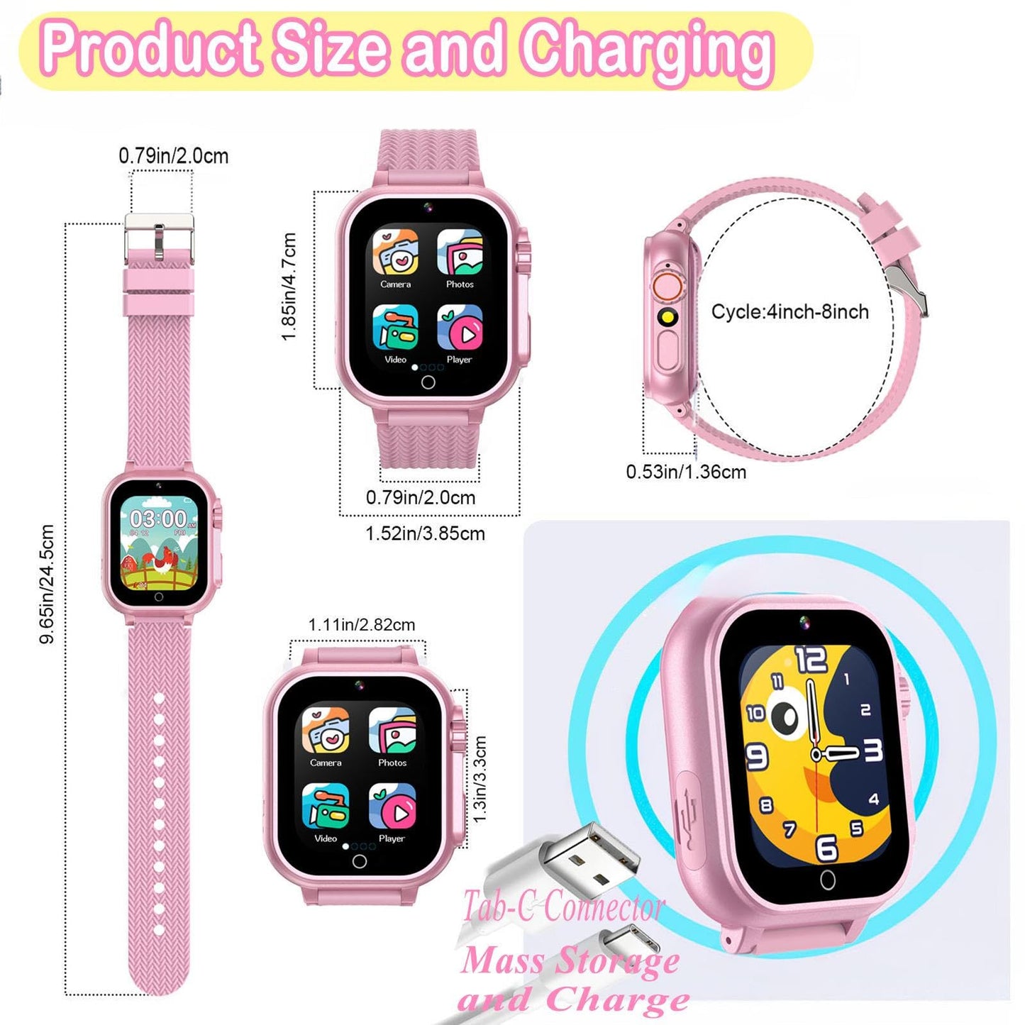 iCHOMKE Kids Smart Watch, Girls Boys Smartwatch with 32 Built-in Games Camera Video Recorder Player,Pedometer,Learning Toys Gifts for 4-10 Years Children (Pink)